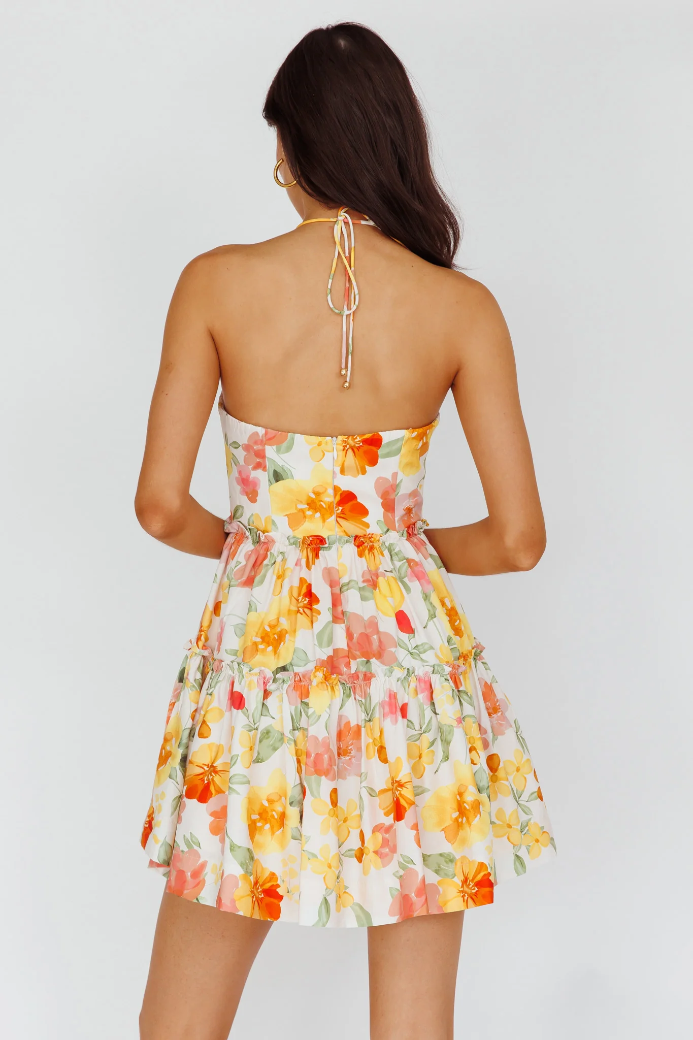 Horizons Frill Trim Mini Dress Floral Yellow