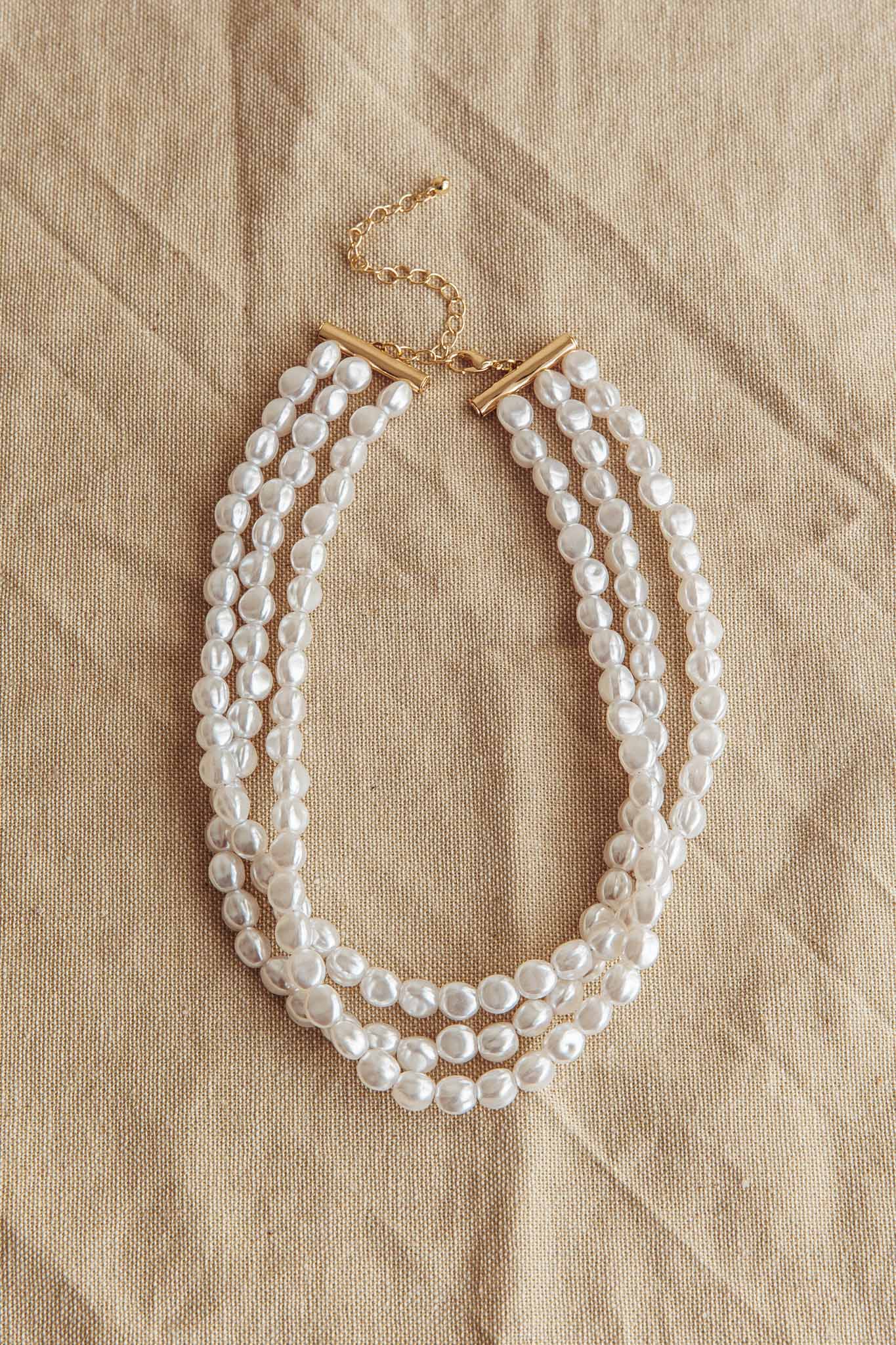 Roxanne Three Strand Baroque Necklace Pearl