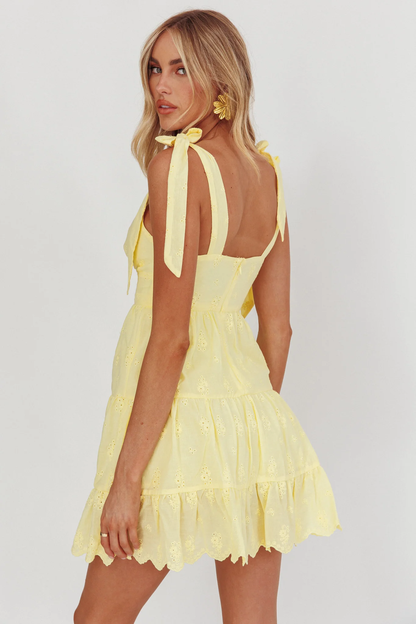 Ardent Tied Shoulder Mini Dress Lemon