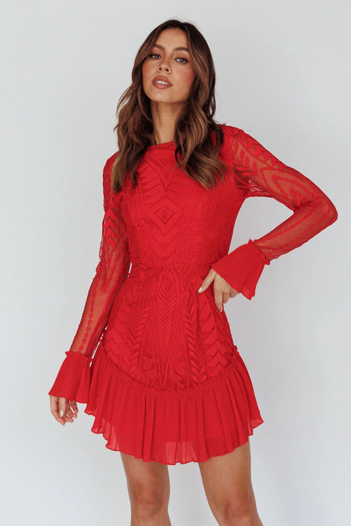 Dreamy Long Sleeve Mini Dress Red
