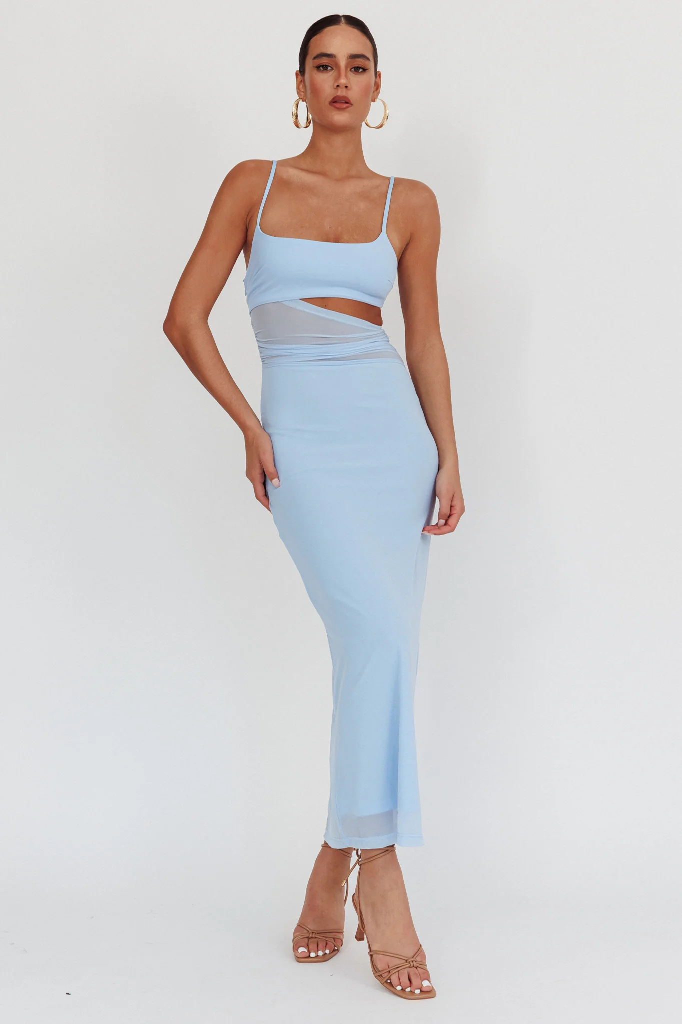 Romany Cut-Out Waist Maxi Dress Light Blue
