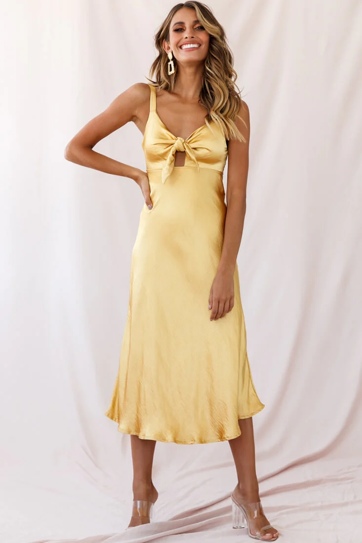 Perfect Day Satin Midi Dress Mustard