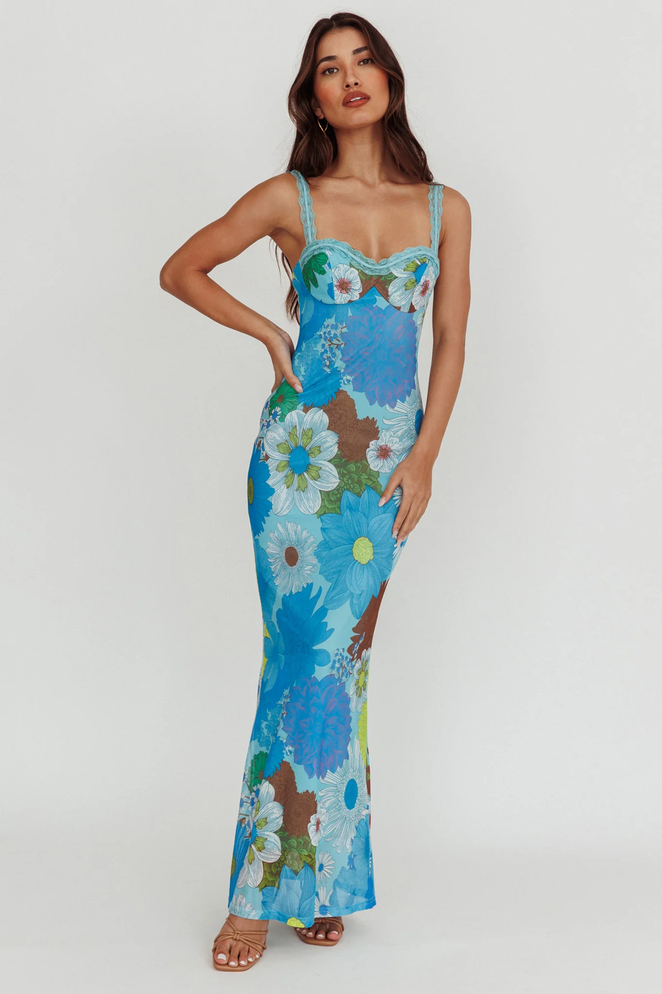 Girl Power Lace Strap Maxi Dress Blue