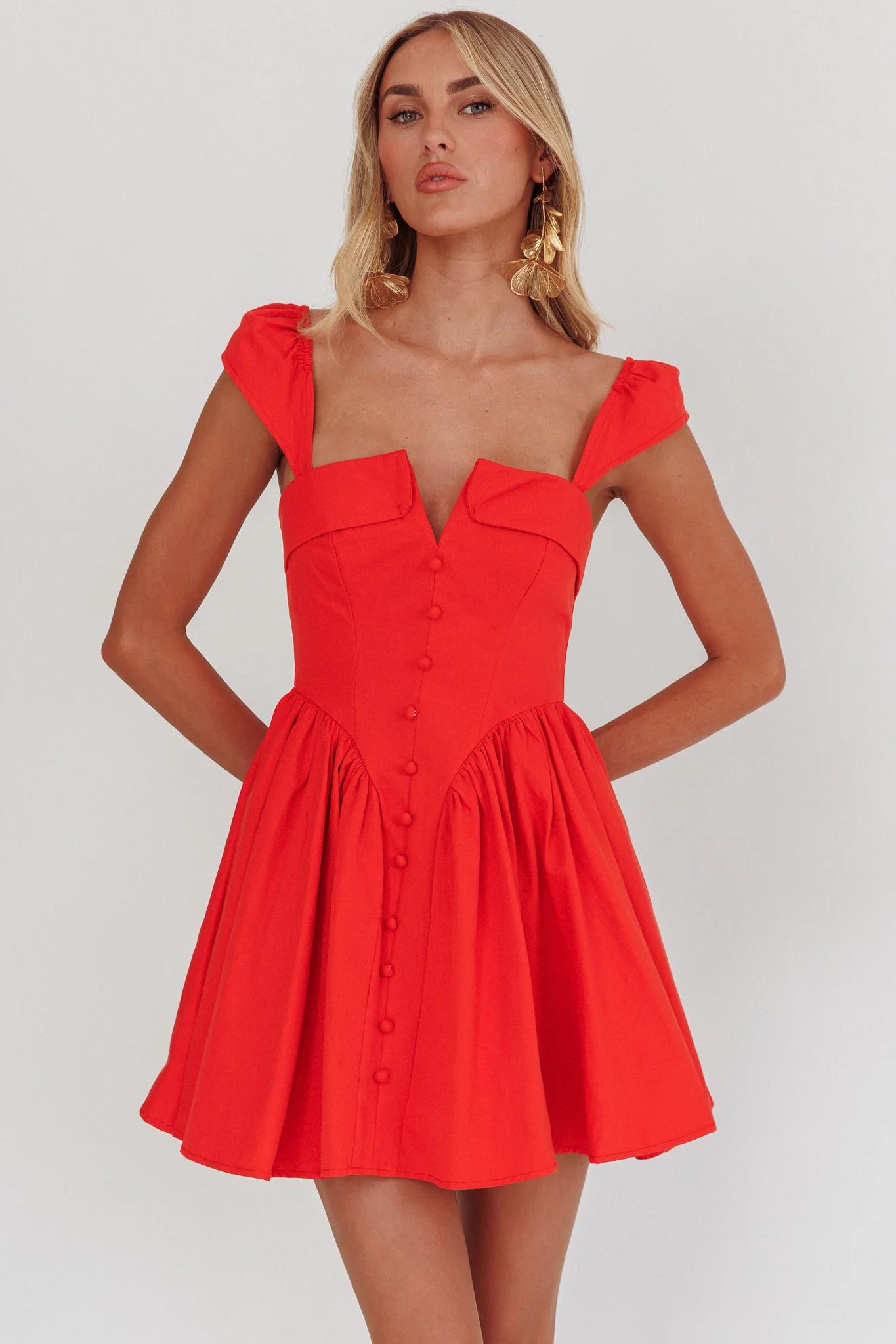 Morning Meadows Button Front Mini Dress Red