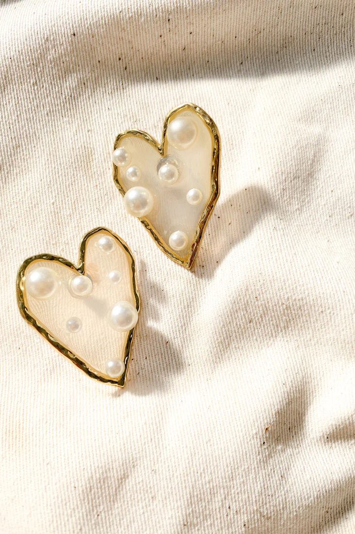 Hidden Treasures Heart Earrings Pearl