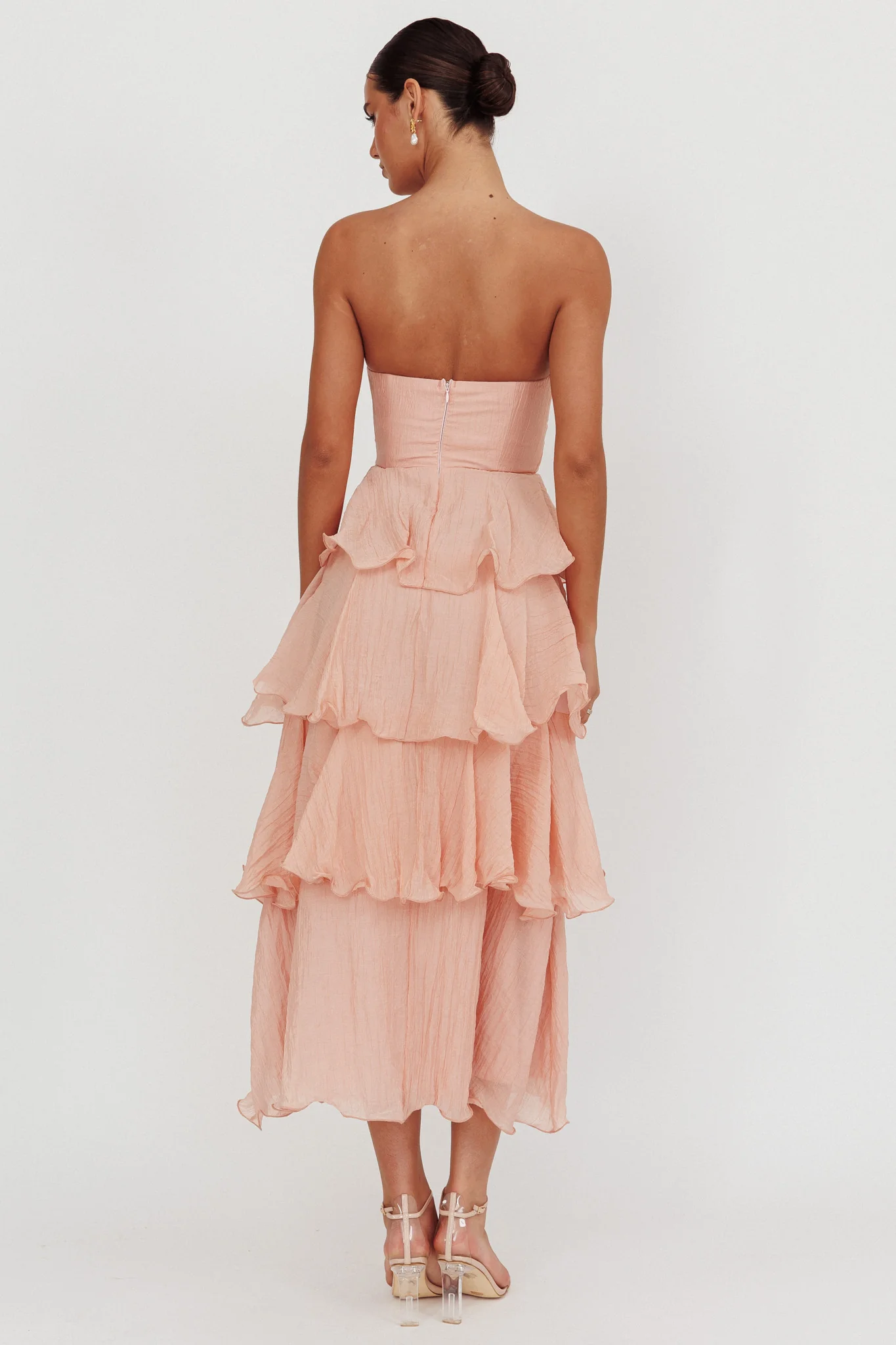Giavana Strapless Layered Midi Dress Peach