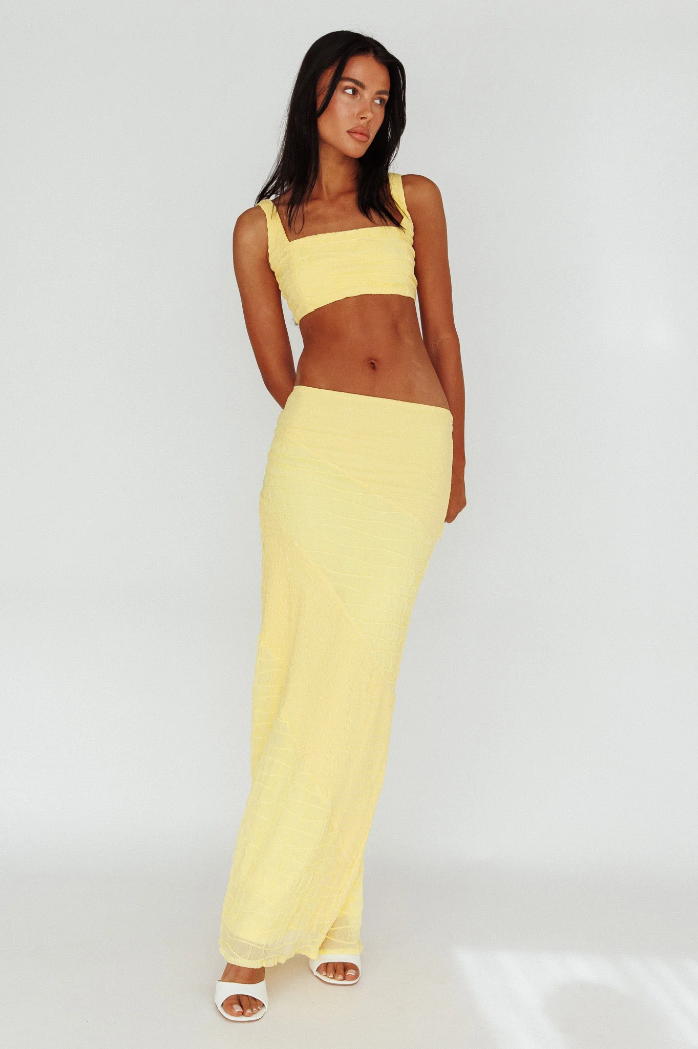 Bindi Puckered Midi Skirt Lemon