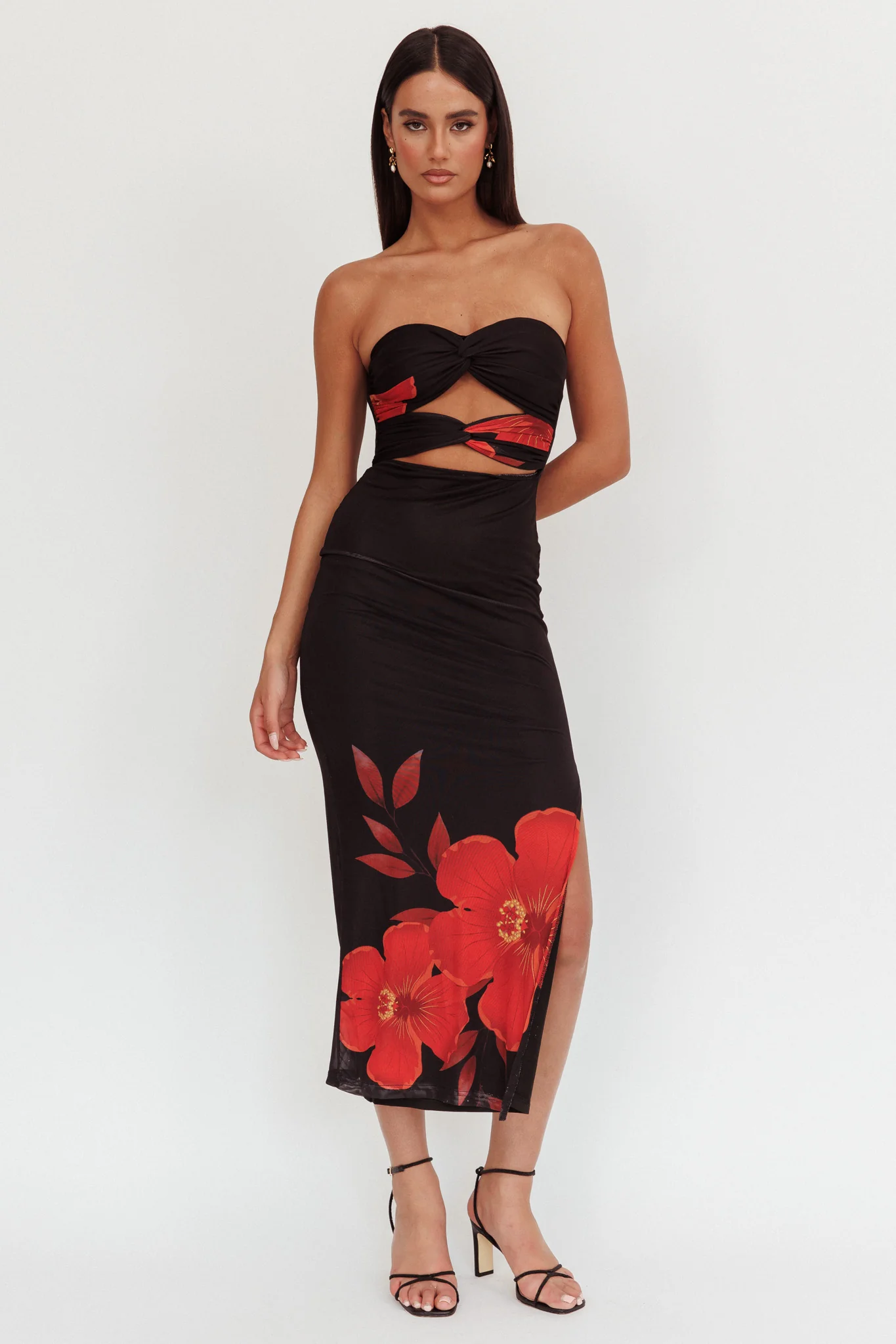 Silah Twist Bodice Maxi Dress Hibiscus Black