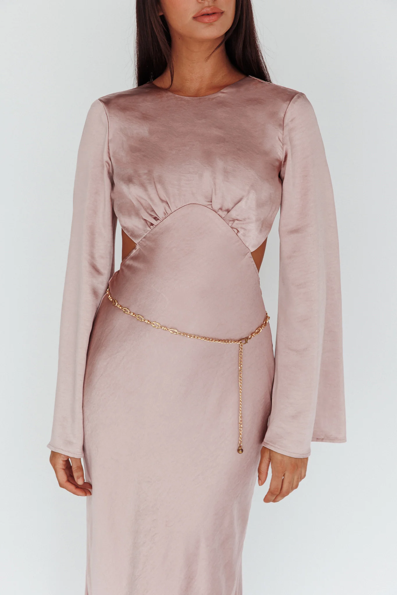 Doting Bell Sleeve Cut-Out Midi Dress Wood Rose