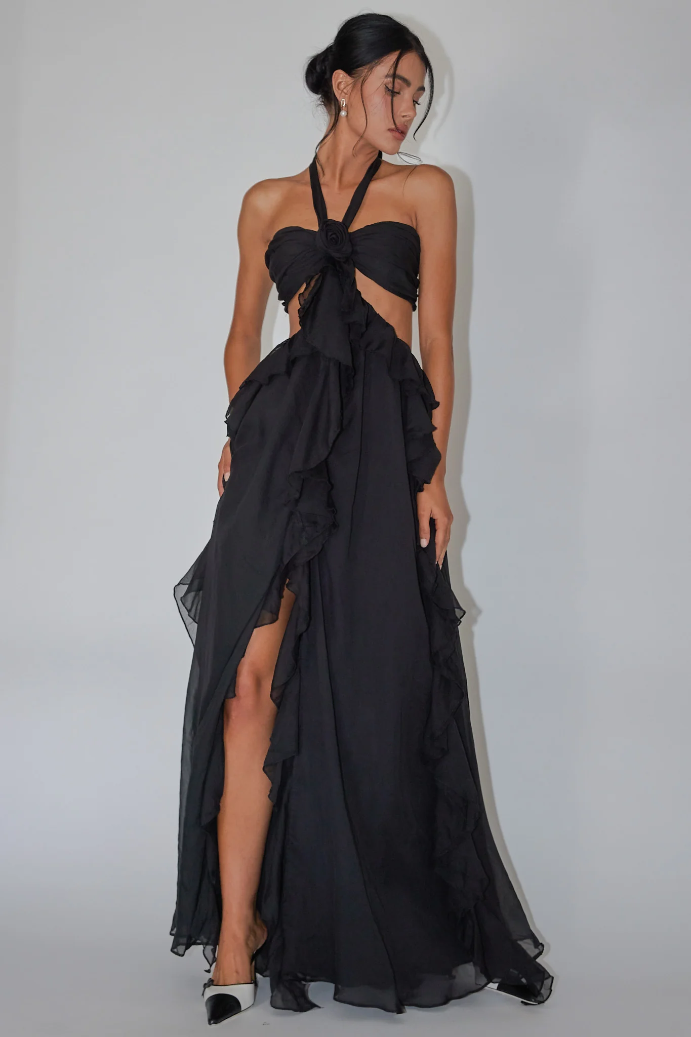 Santiago Cut-Out Ruffle Maxi Dress Black