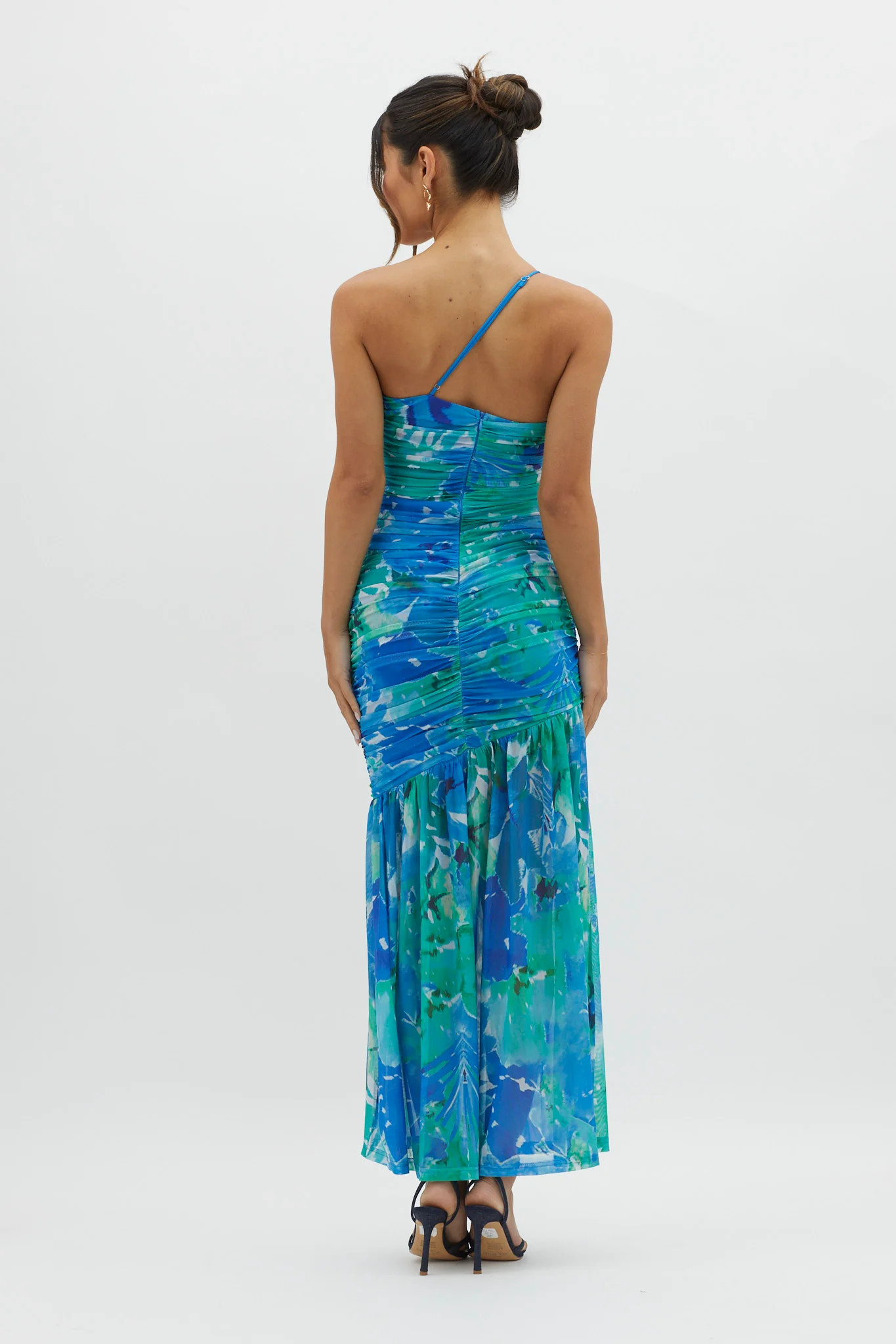 Golden Sun One-Shoulder Ruched Maxi Dress Green