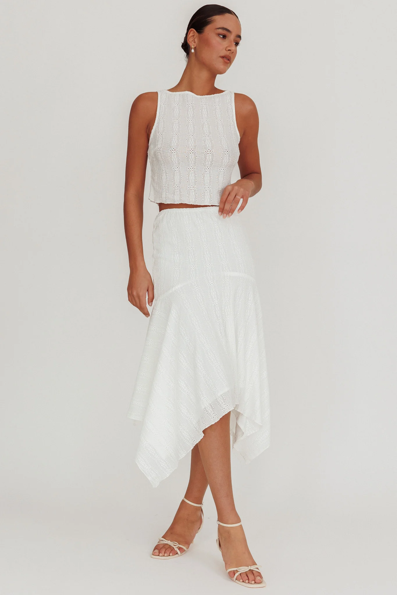 Paper Hearts Square Hem Midi Skirt White