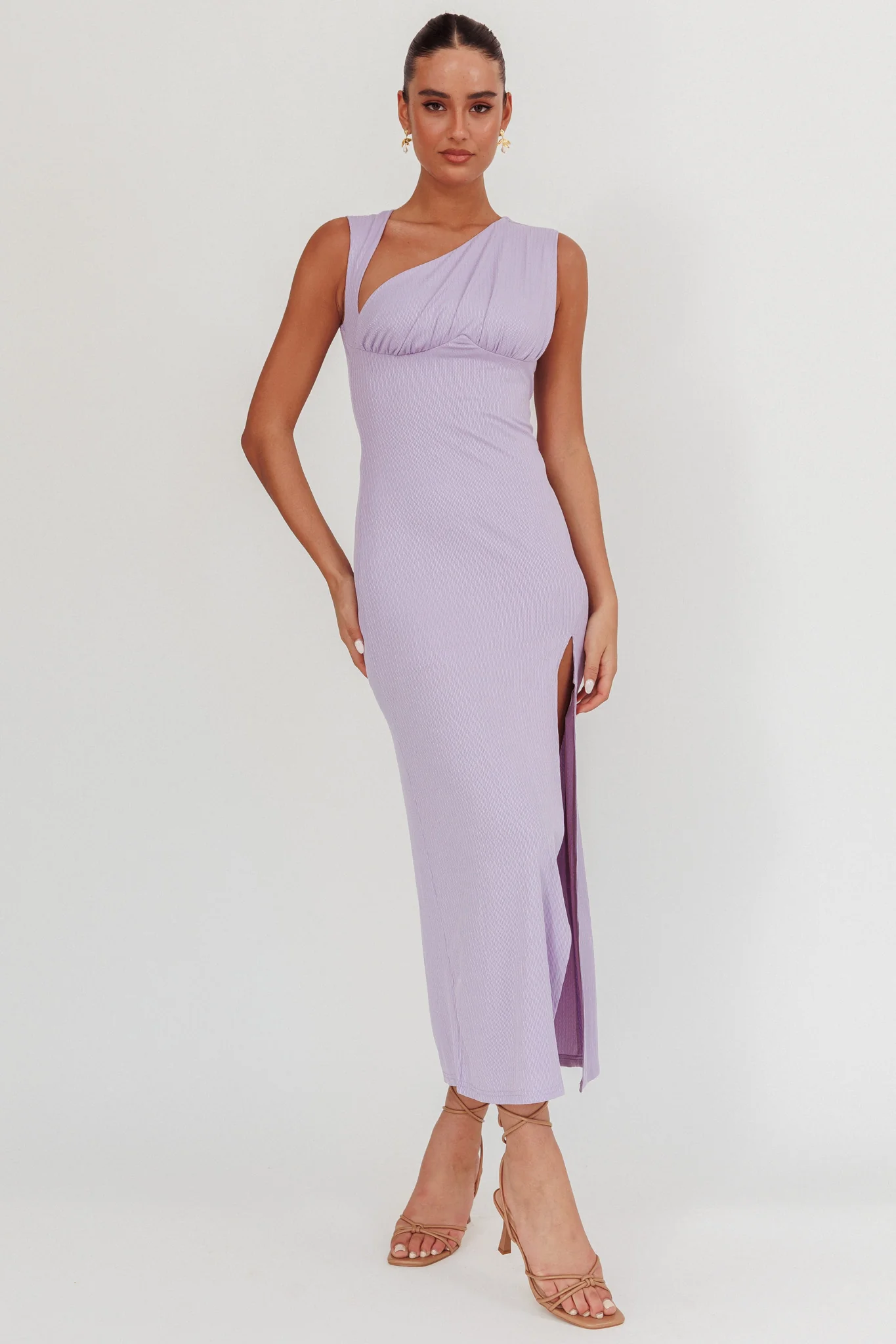 Daleela Asymmetric Neckline Maxi Dress Lilac