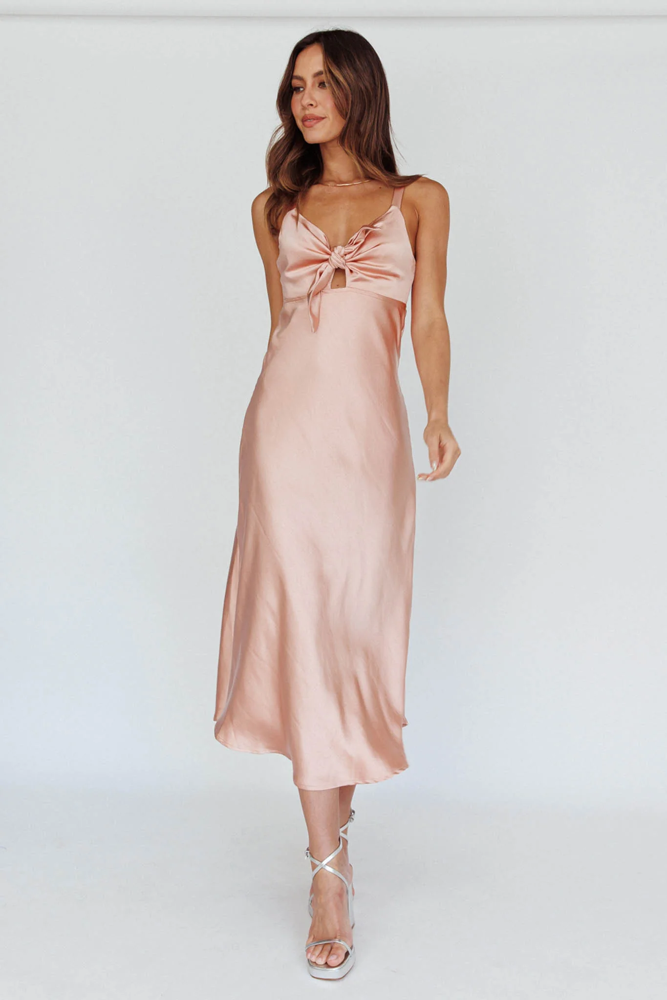Perfect Day Satin Midi Dress Blush