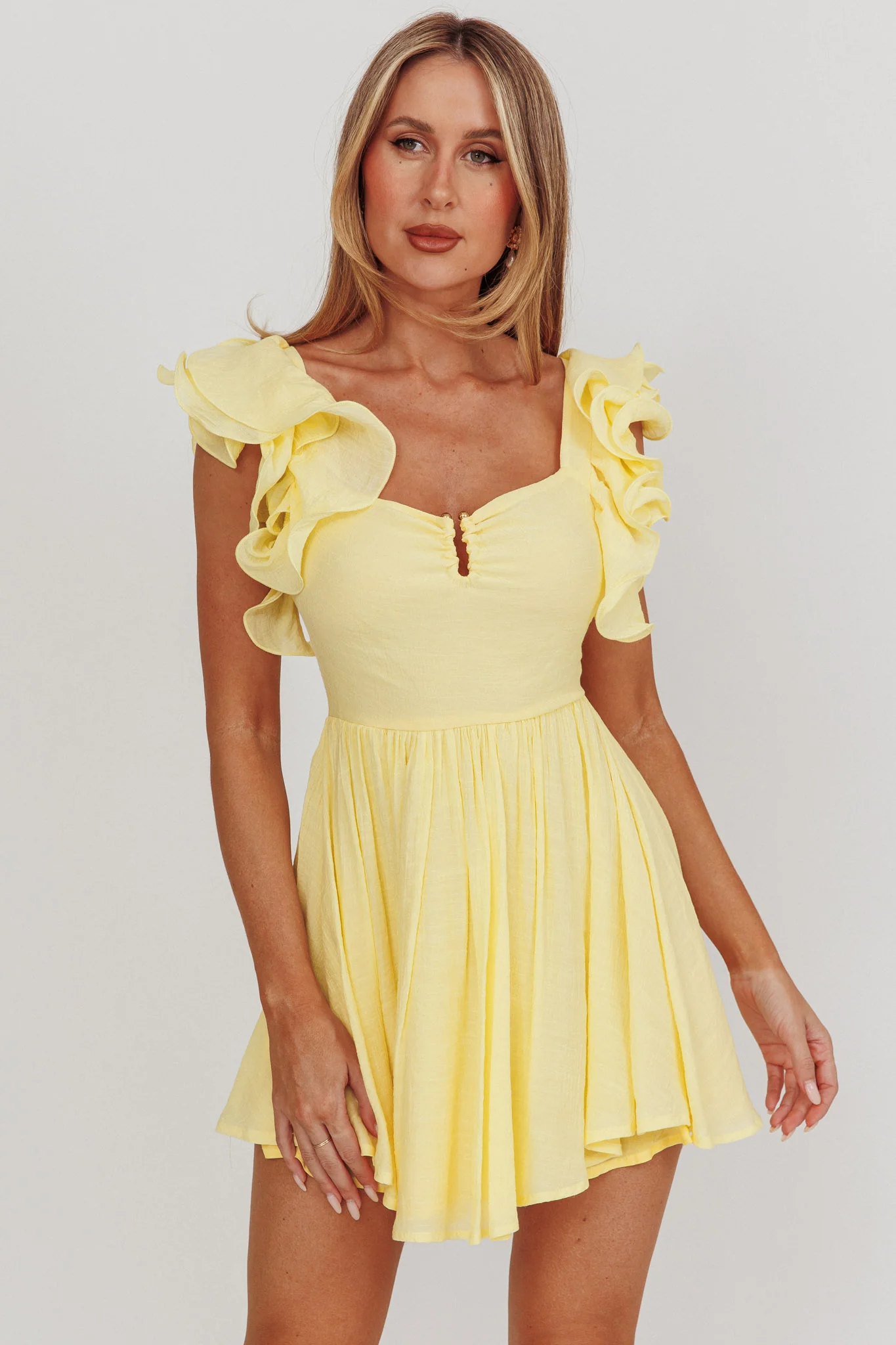 Sunday Dreams Ruffle Strap Mini Dress Yellow