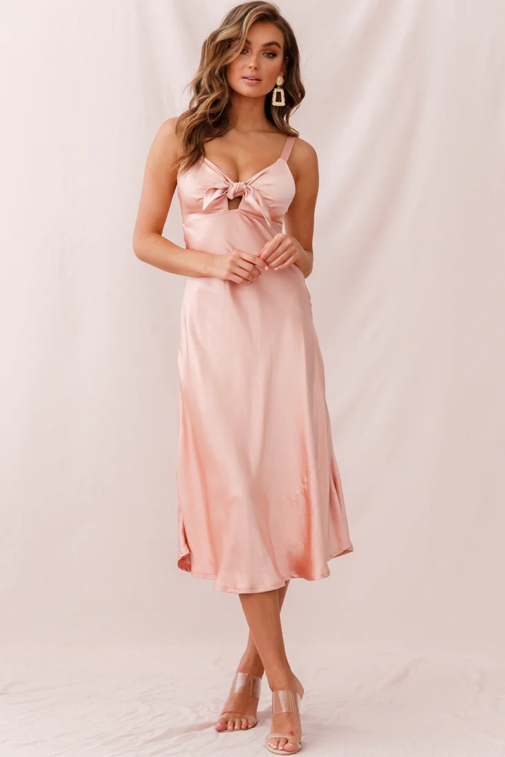 Perfect Day Satin Midi Dress Blush