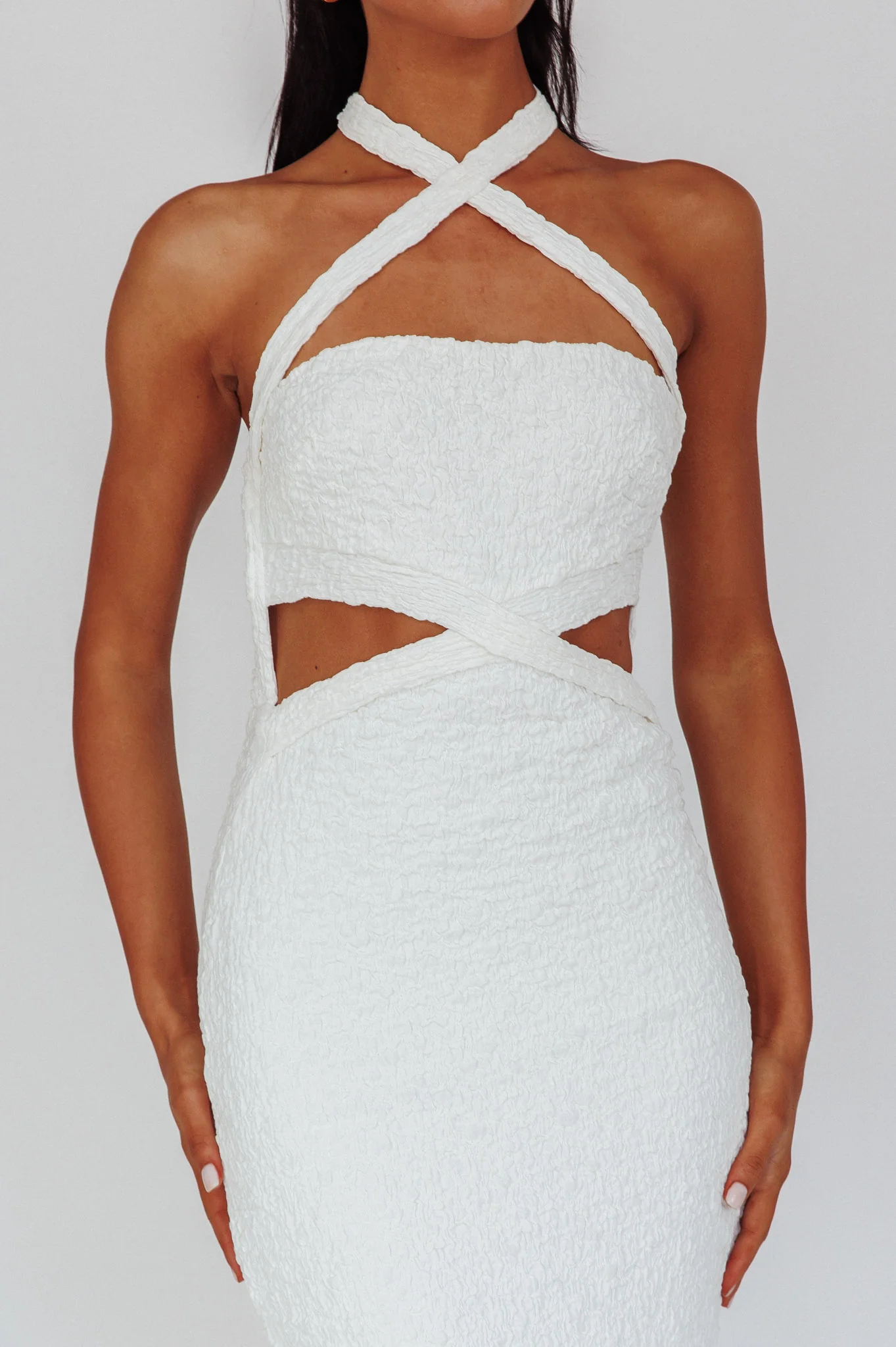 Zadriana Halterneck Textured Midi Dress White