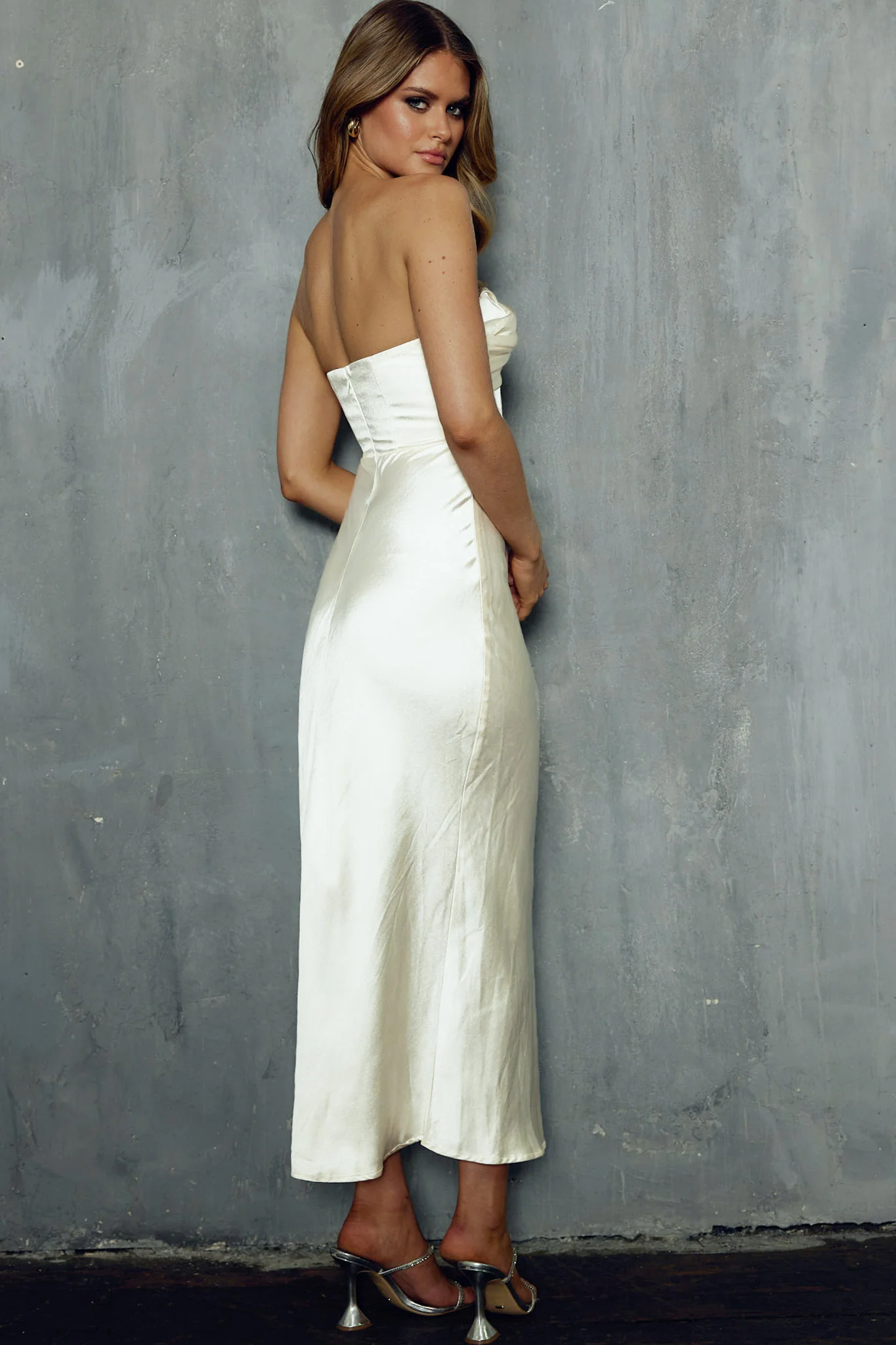 Yvette Wrap Neckline Midi Dress Oyster