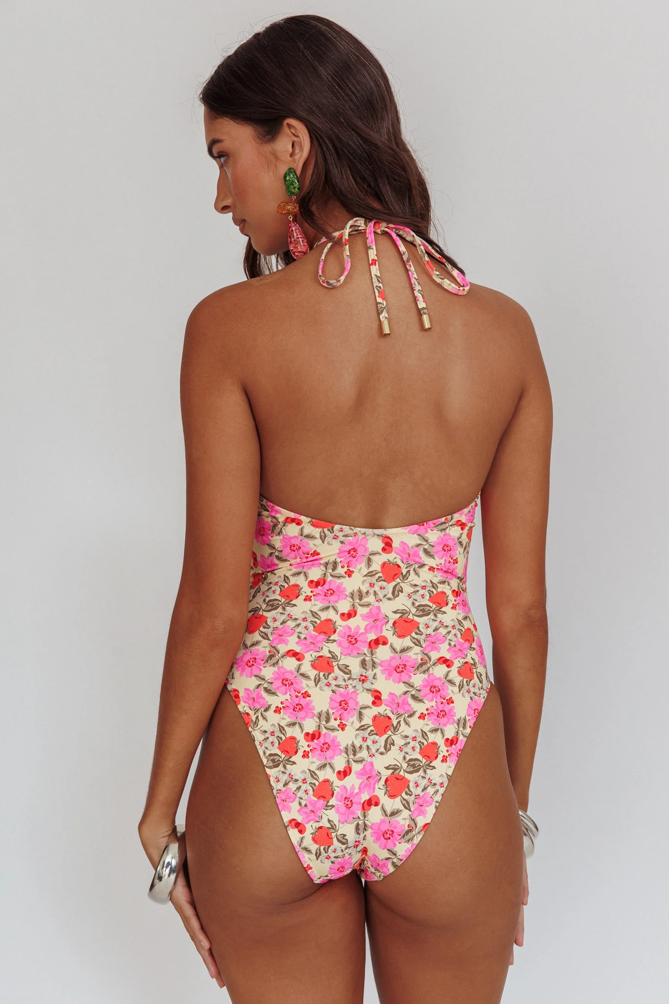 Eros Halterneck Keyhole One Piece Swimsuit Yellow Floral