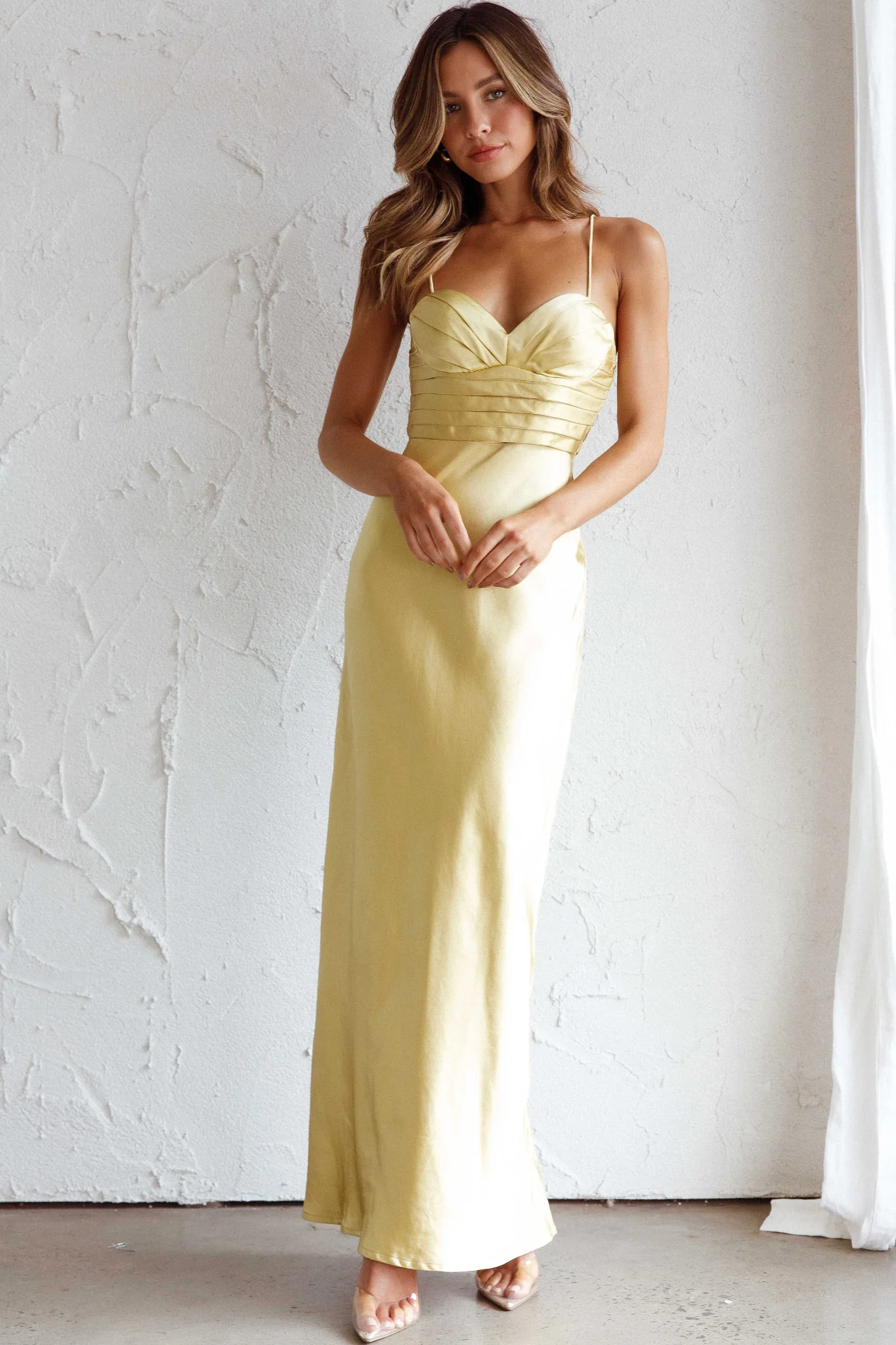 Azara Pintuck Bodice Maxi Dress Yellow
