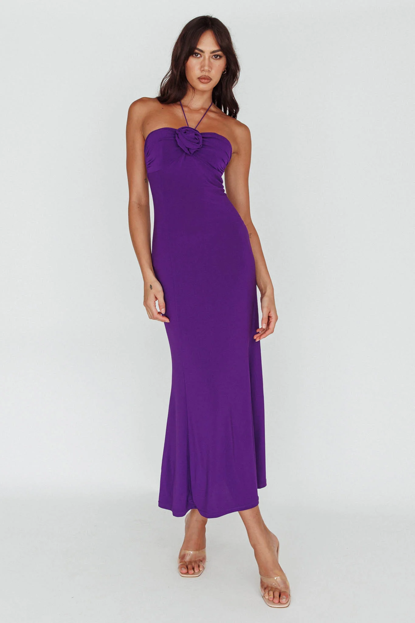 Ibiza Sunset Bust Flower Midi Dress Purple