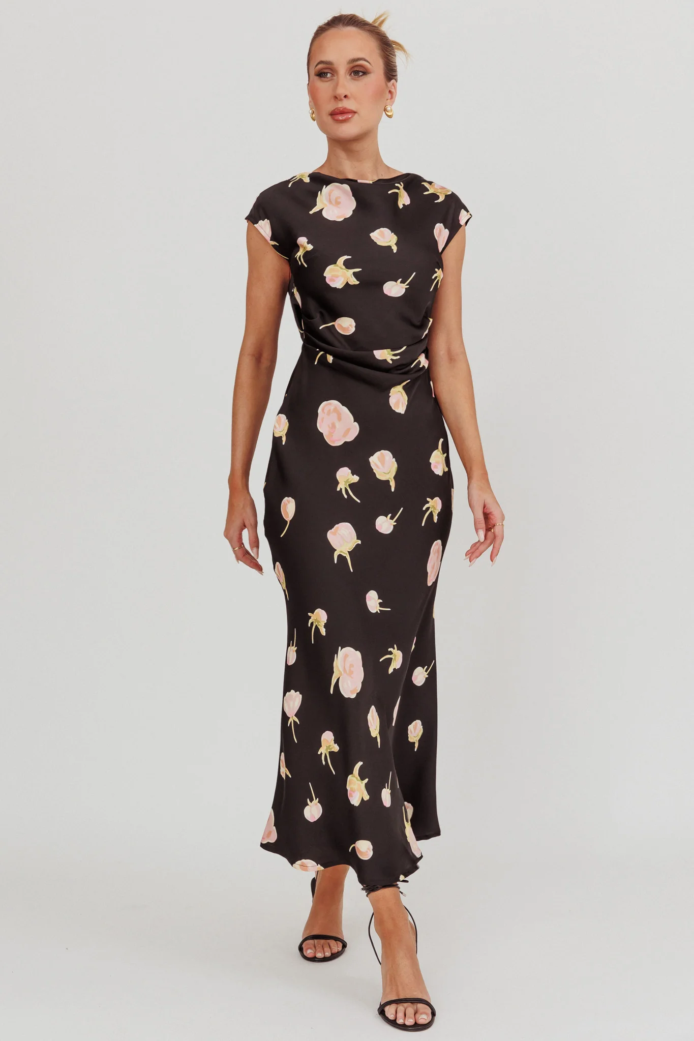 Loveland Floral Print Cowl Back Maxi Dress Oyster