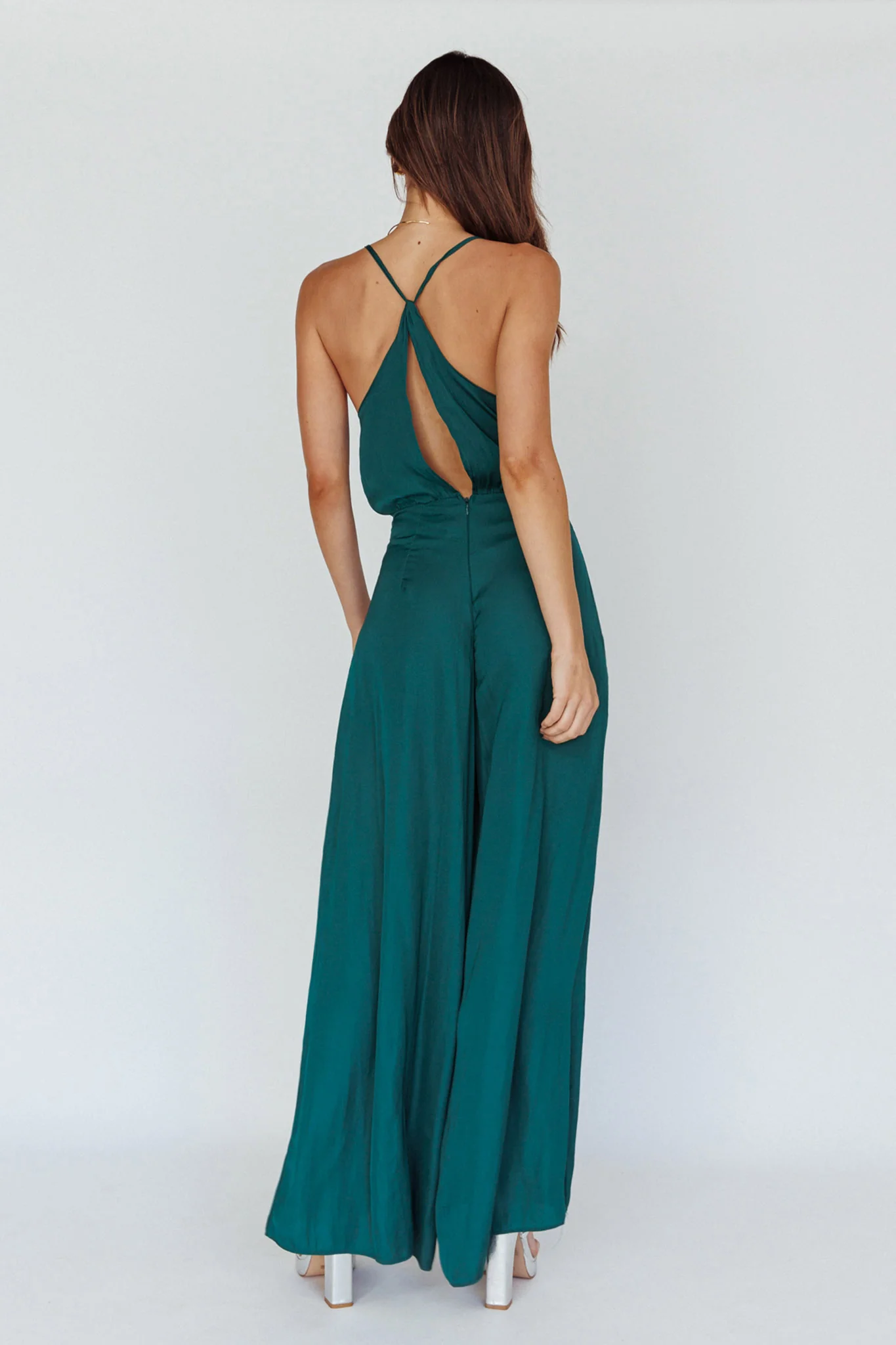 Jaclyn Wide-Leg Cowl Neck Jumpsuit Forest Green