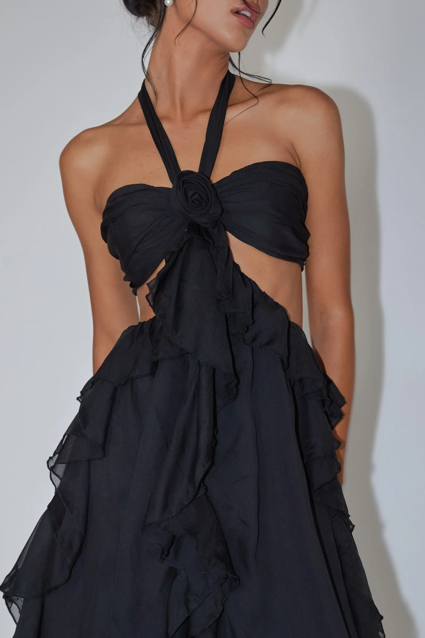 Santiago Cut-Out Ruffle Maxi Dress Black