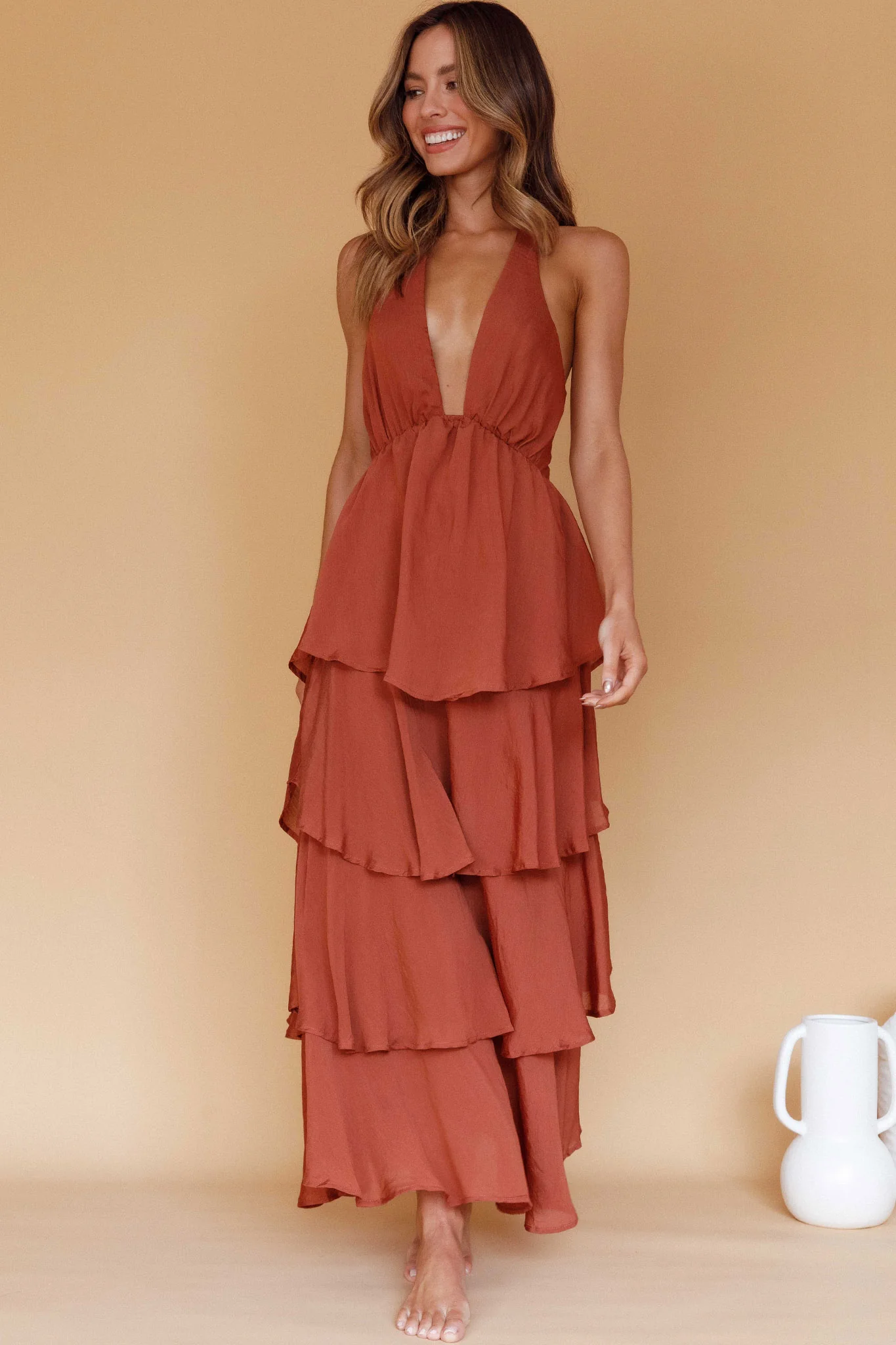 Catalina Tiered Ruffle Maxi Dress Cocoa