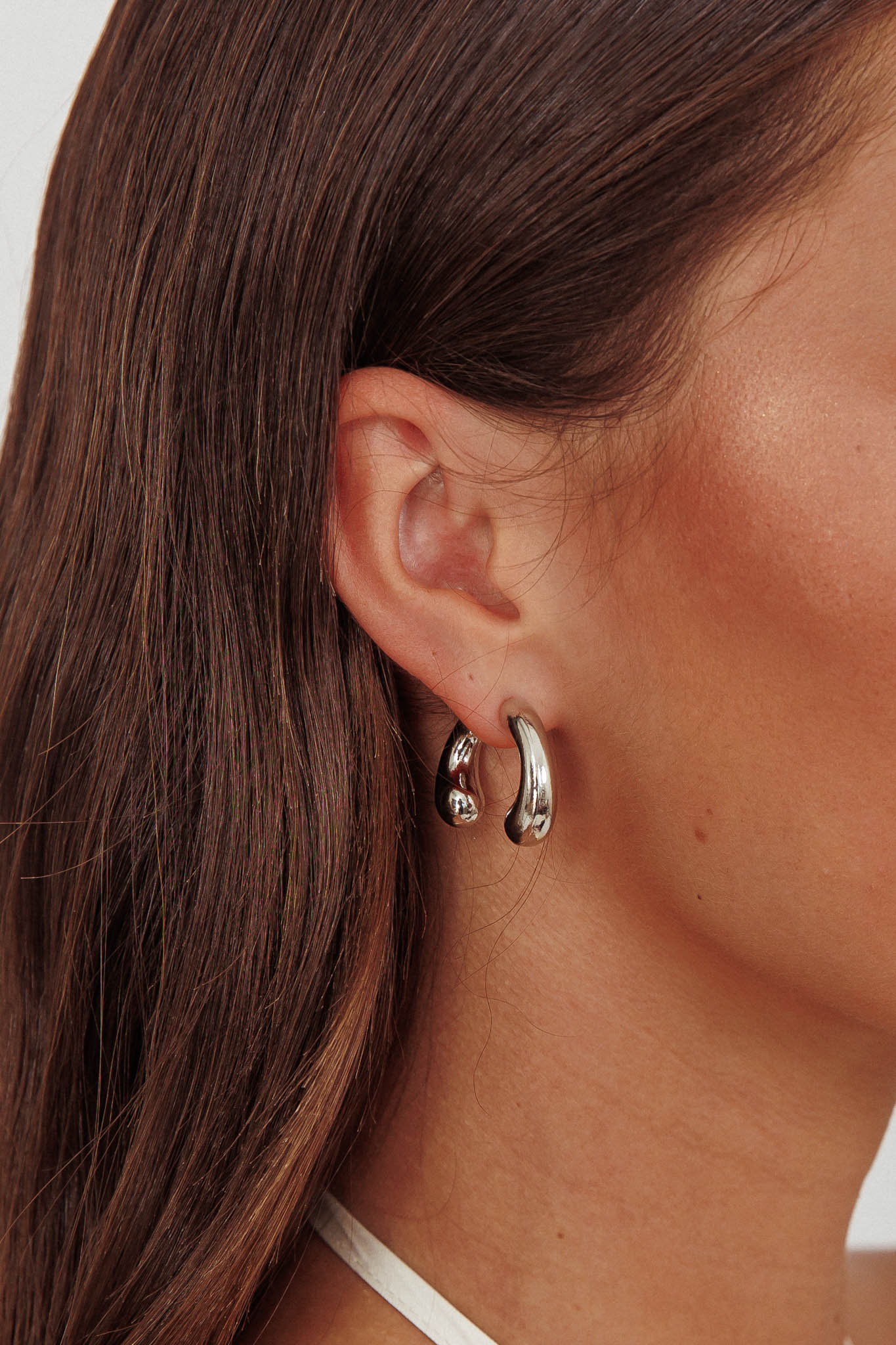 Chiara Half Hoop Stud Earrings Dark Silver