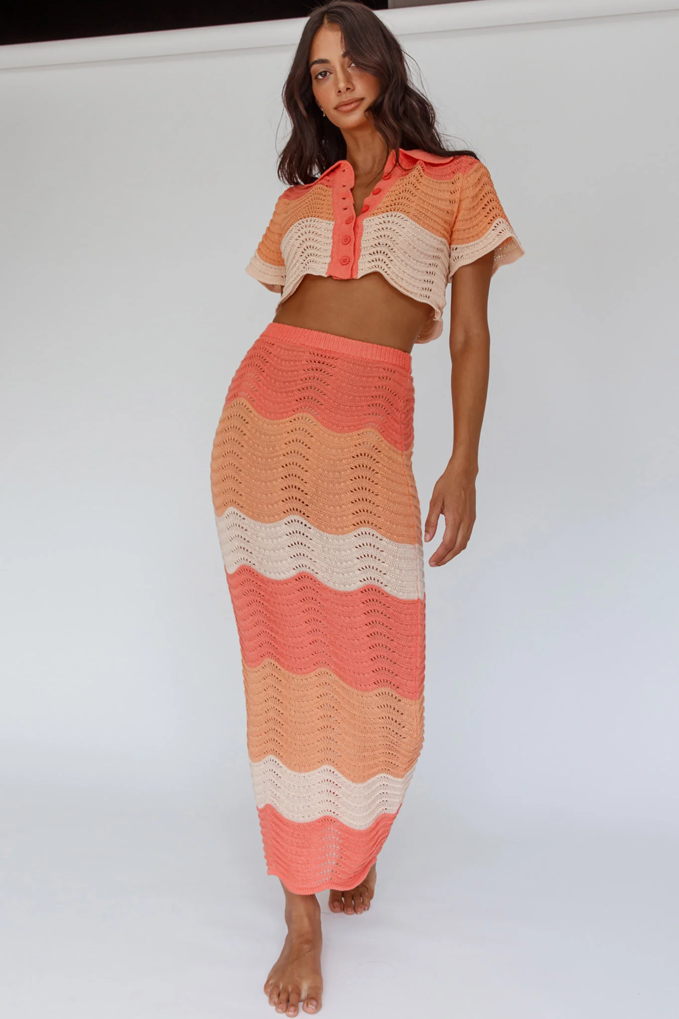 May Blooms Knit Maxi Skirt Tangerine