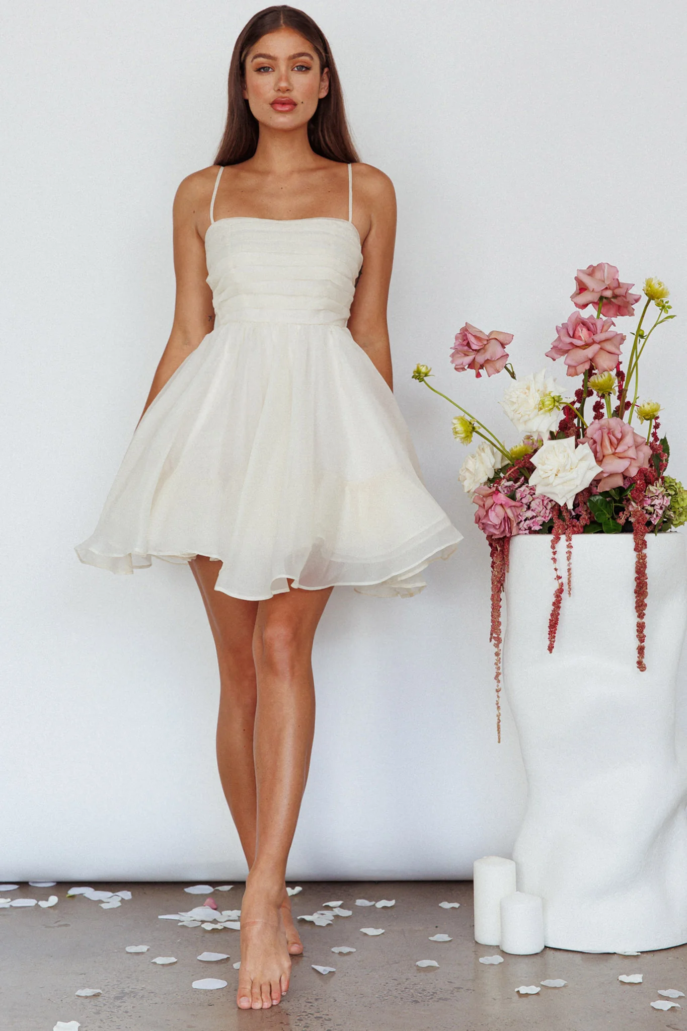 Elyse Pleated Bodice Party Dress Cream