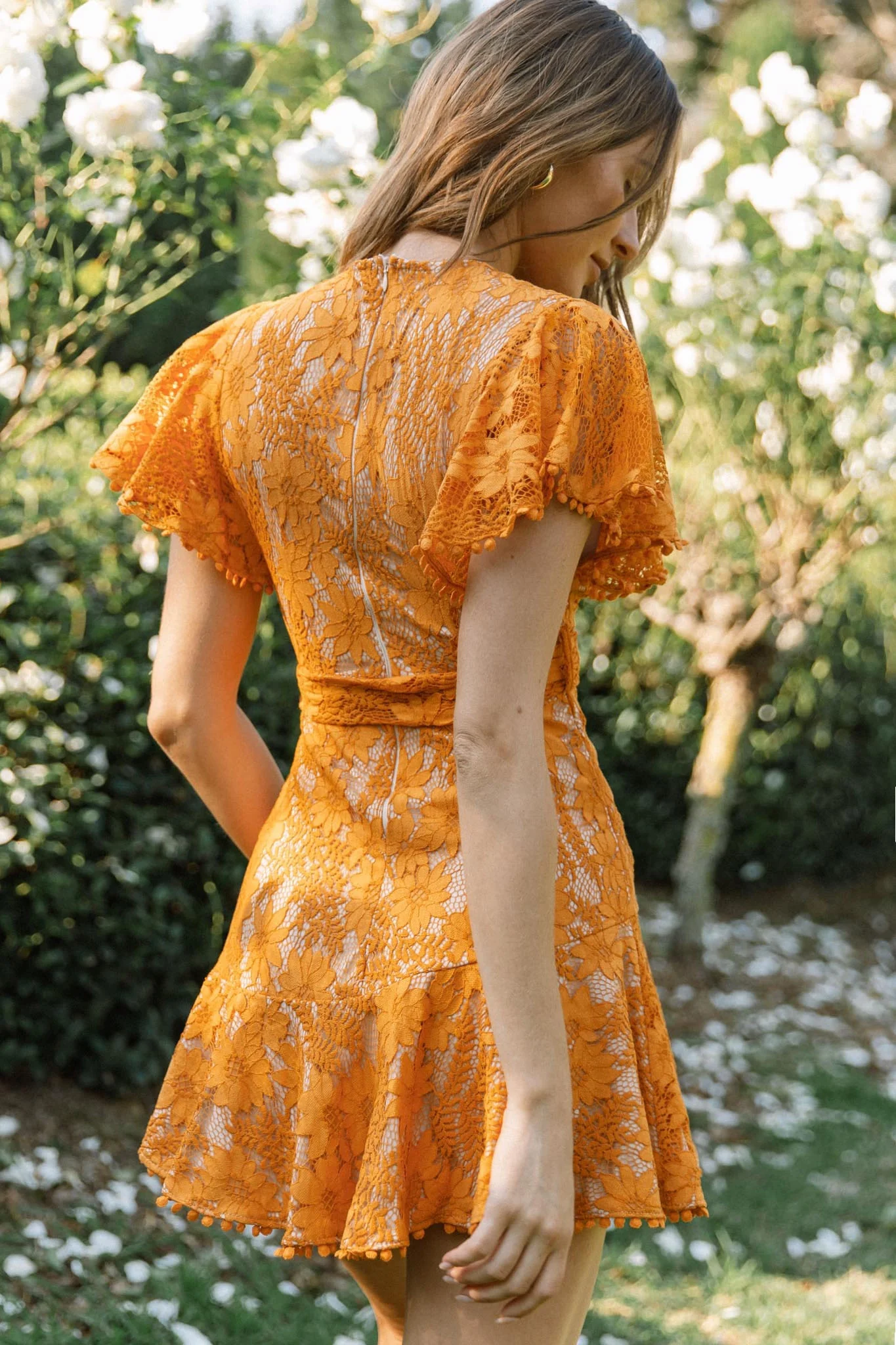 Cami Angel Sleeve Faux Wrap Dress Orange Sunset