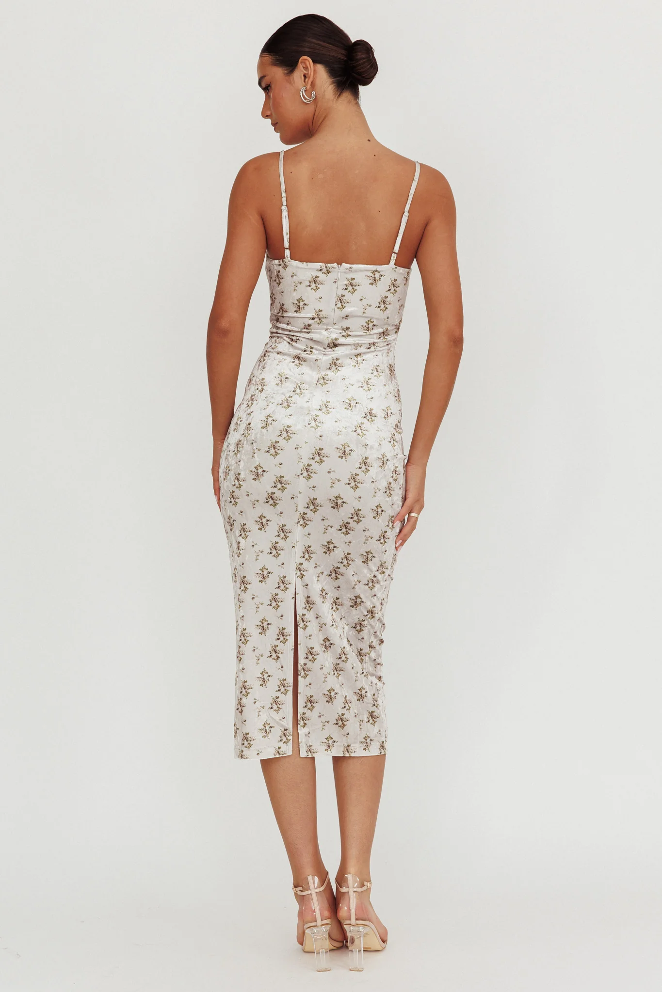 Magic Wand Velvet Midi Dress Olive Floral