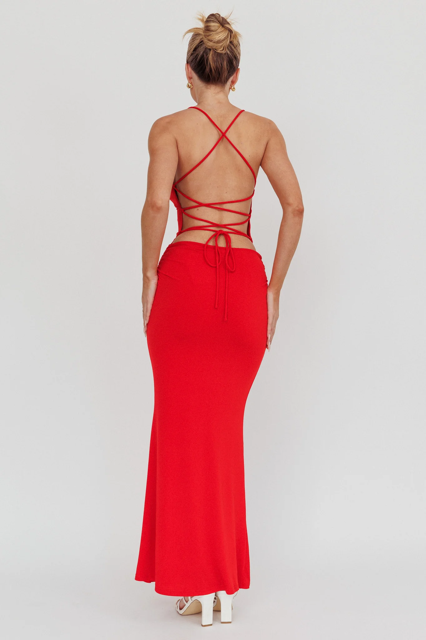 Ignite Rosette Backless Maxi Dress Cherry