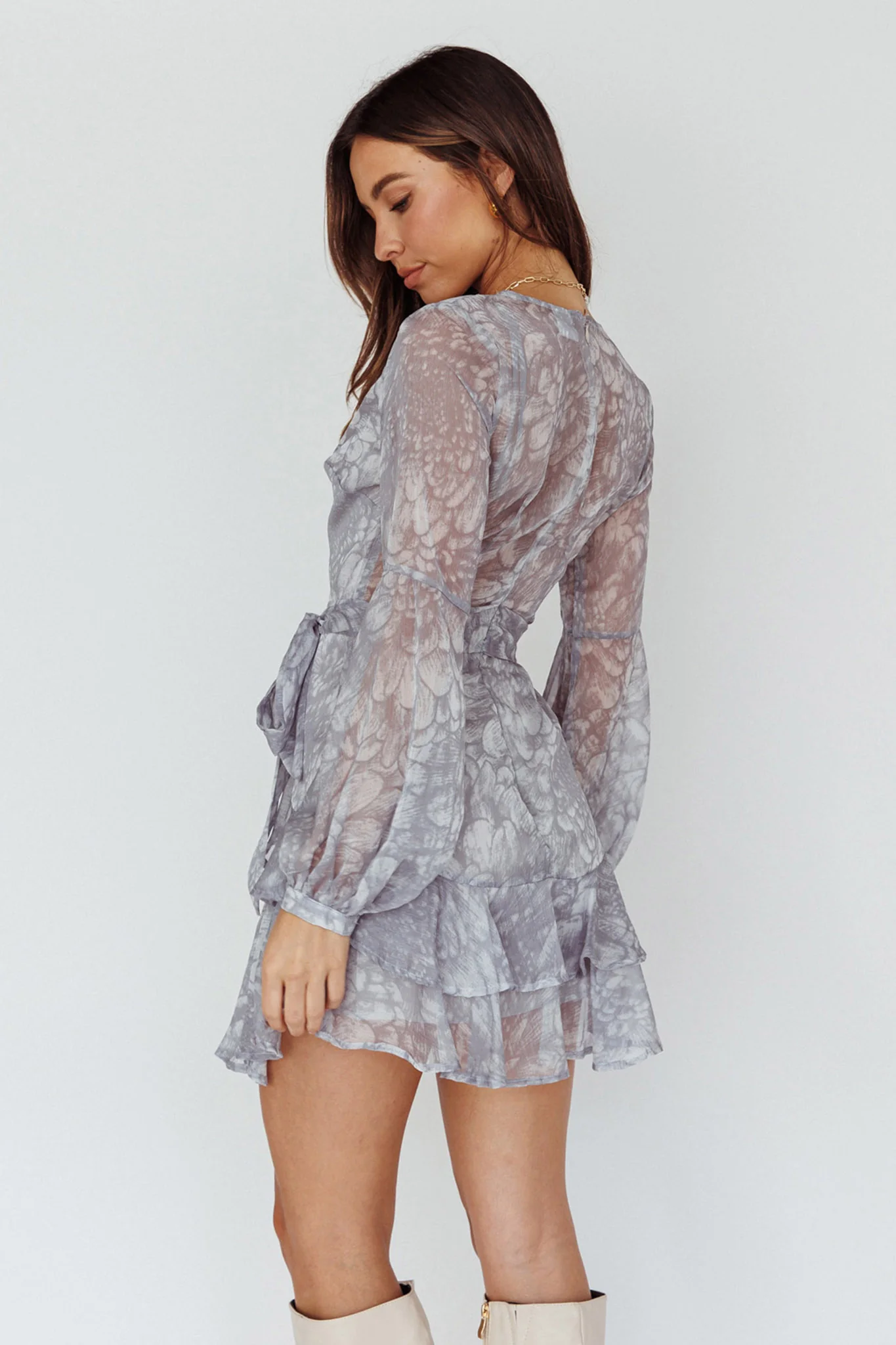 Kerry Layered Balloon Sleeve Dress Grey