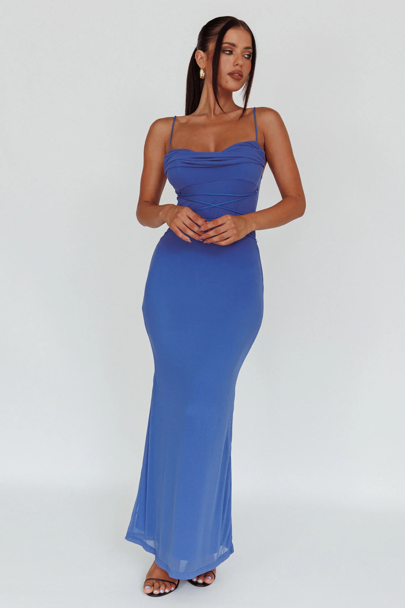 Teava Laced Waist Maxi Dress Blue