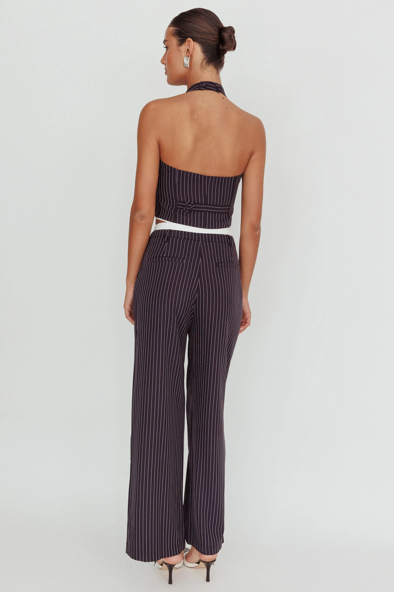 Lilija Pinstripe Double Waistband Wide-Leg Pants Navy