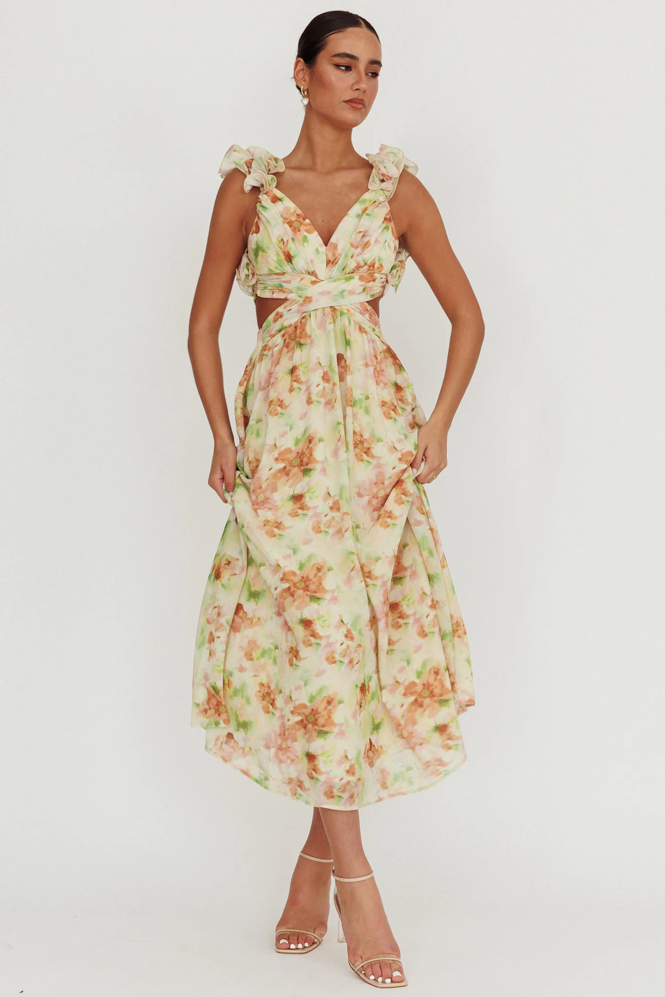 Madara Lace-Up Back Floral Maxi Dress Orange