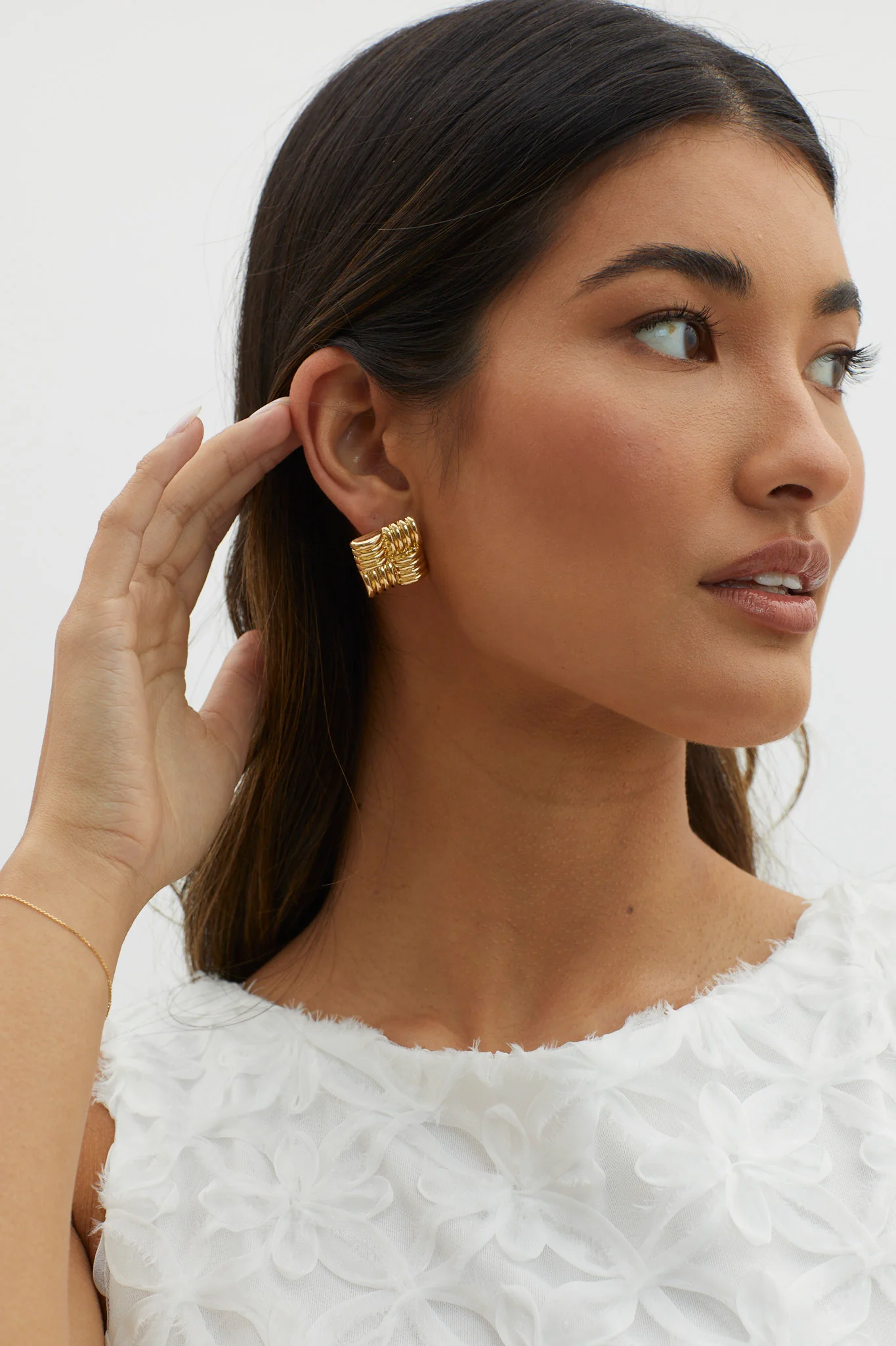 Manhattan Square Ribbed Earrings Gold