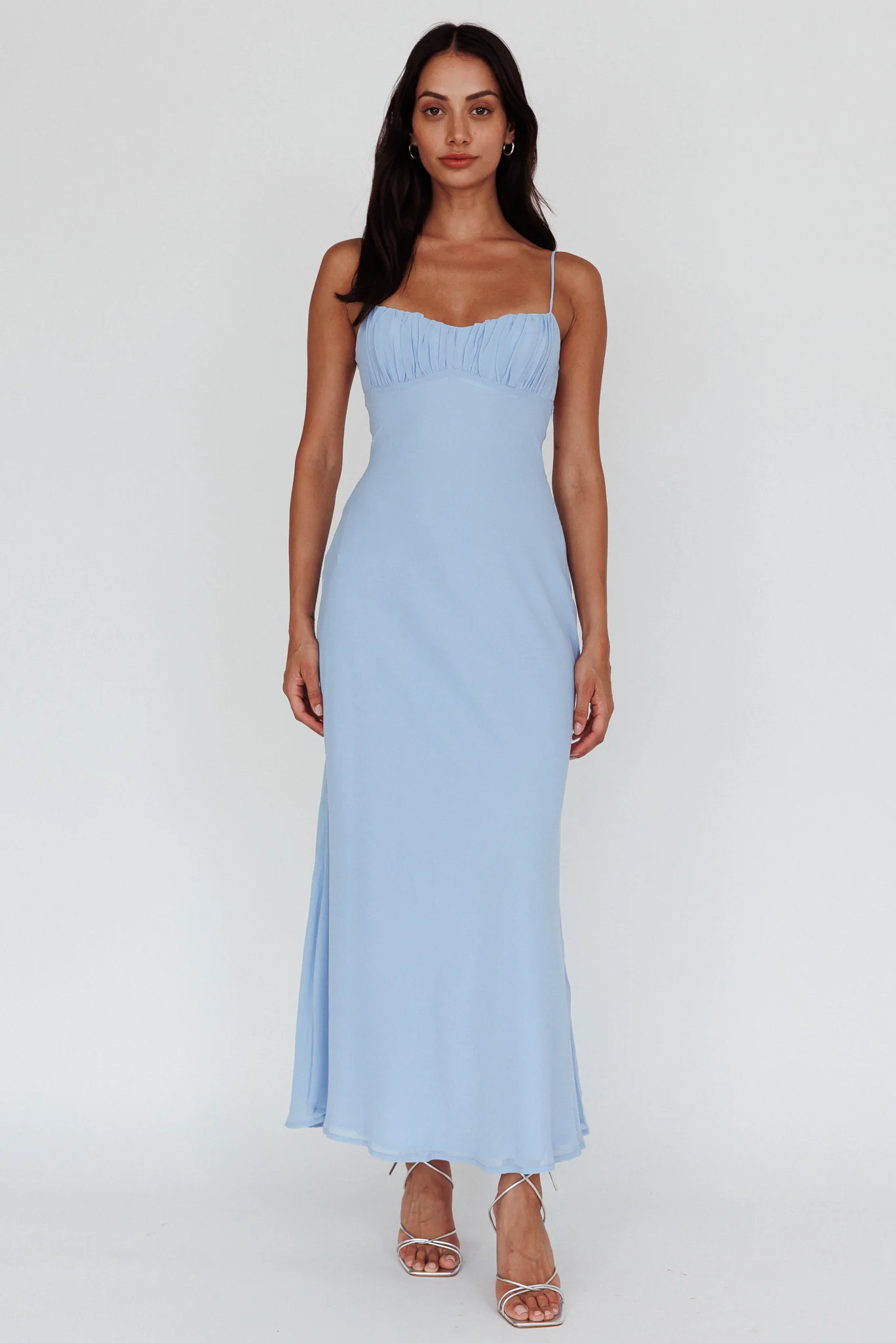Nerida Twist Back Maxi Dress Steel Blue