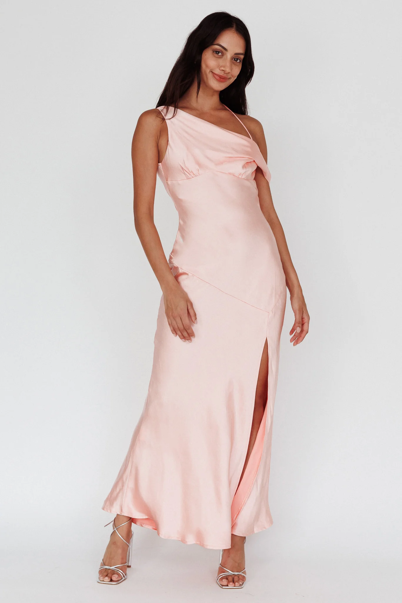 Etienne Off-Shoulder Halter Midi Dress Shimmer Pink