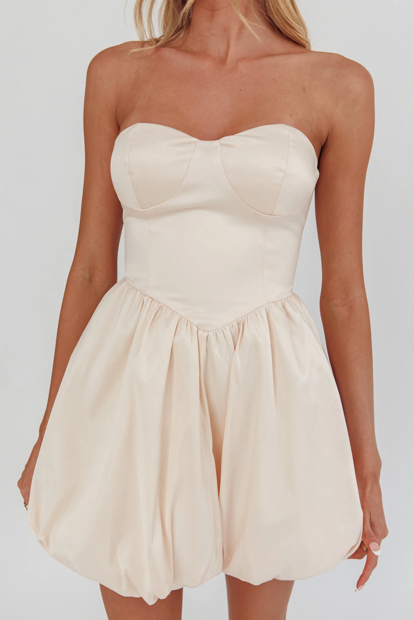 For Love Strapless Balloon Skirt Mini Dress Panna Cotta