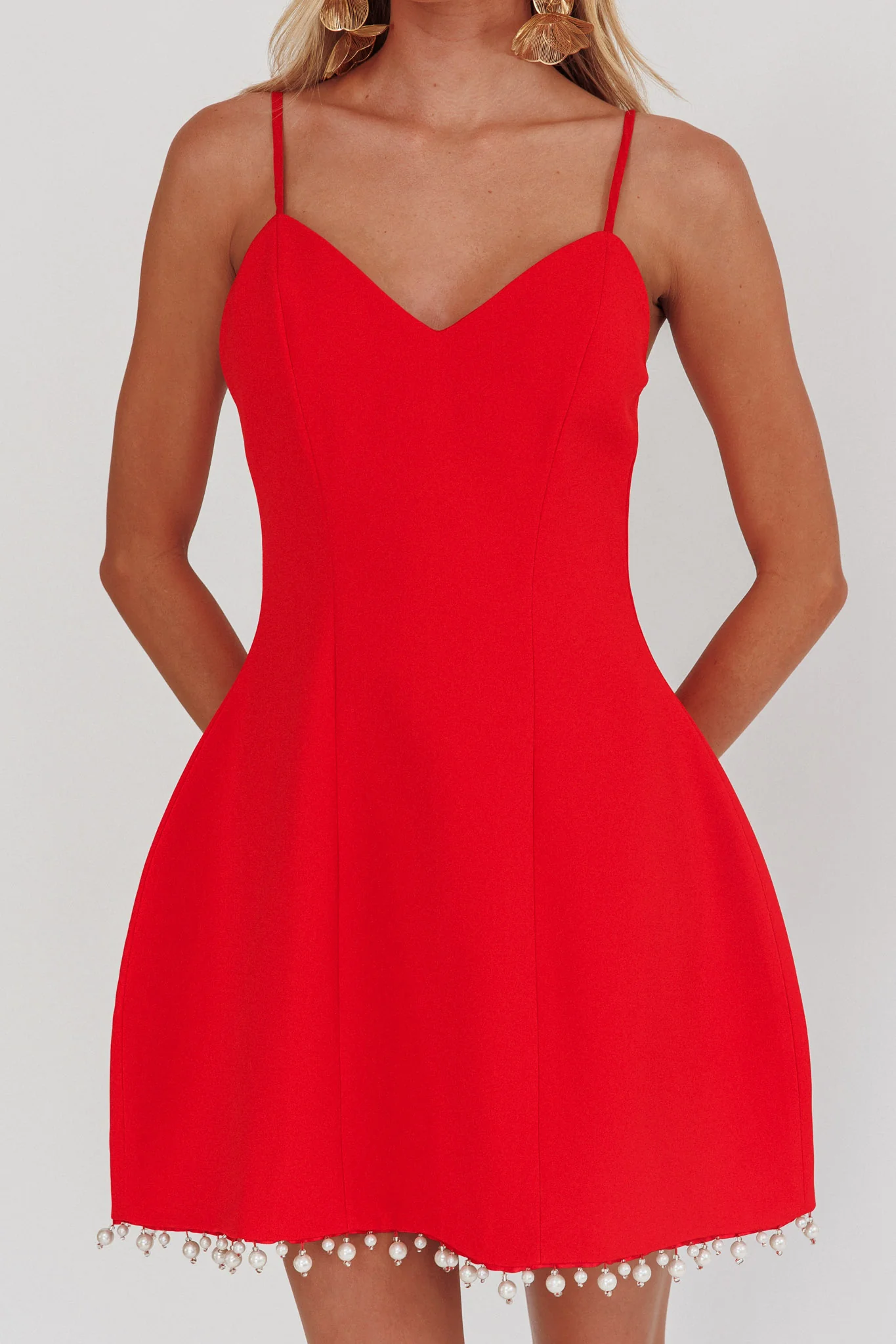 Besos Pearl Hem Mini Dress Red