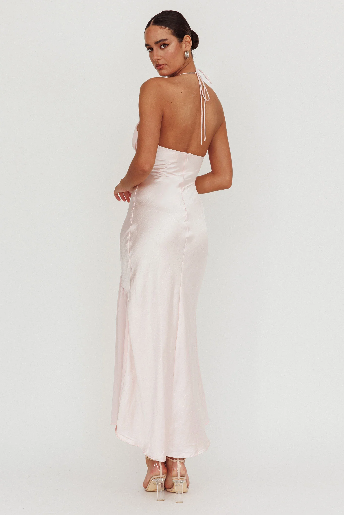 Aysah Chiffon Hem Halter Maxi Dress Pink