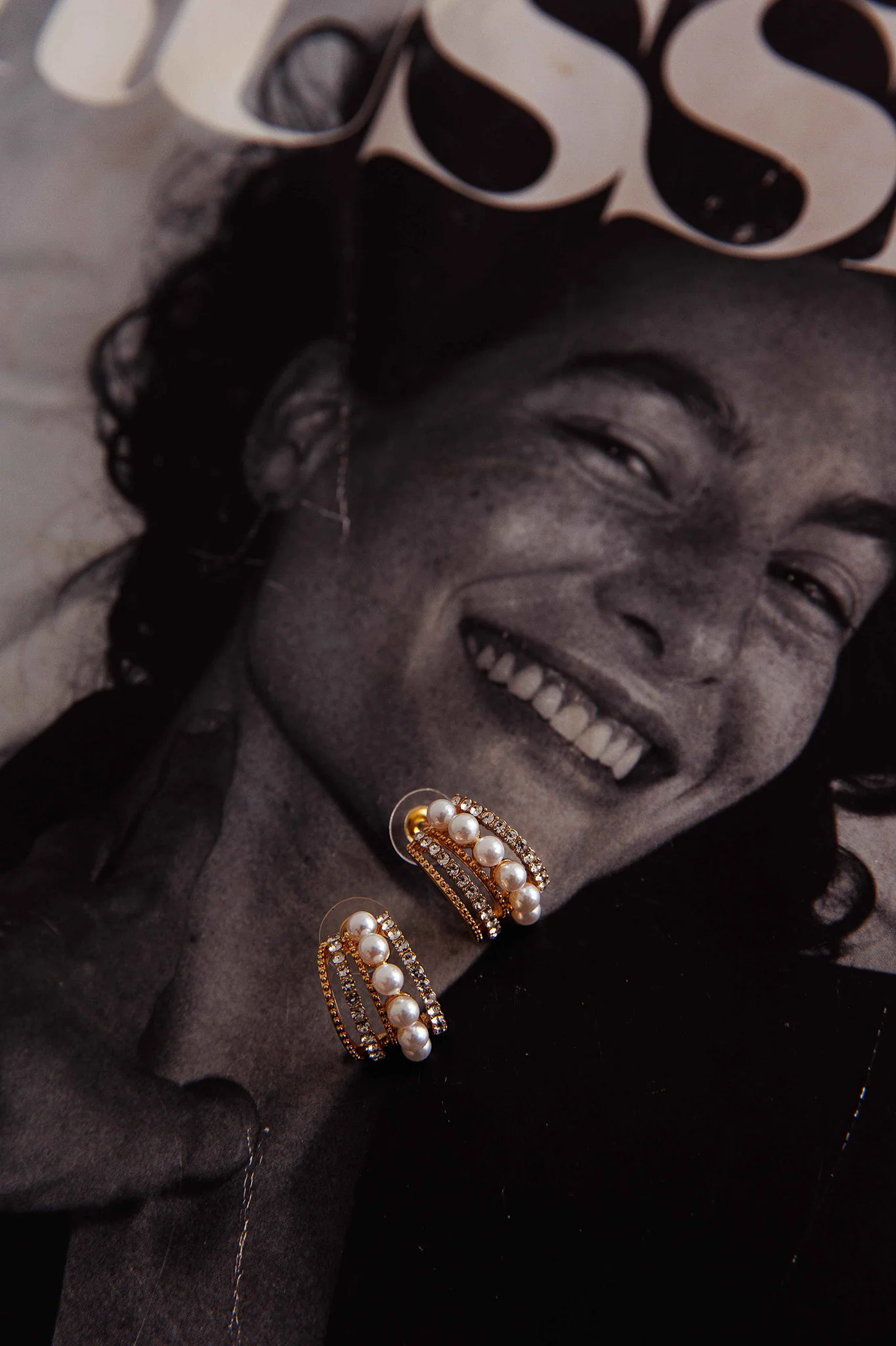 Odette Pearl Diamante Earrings Gold