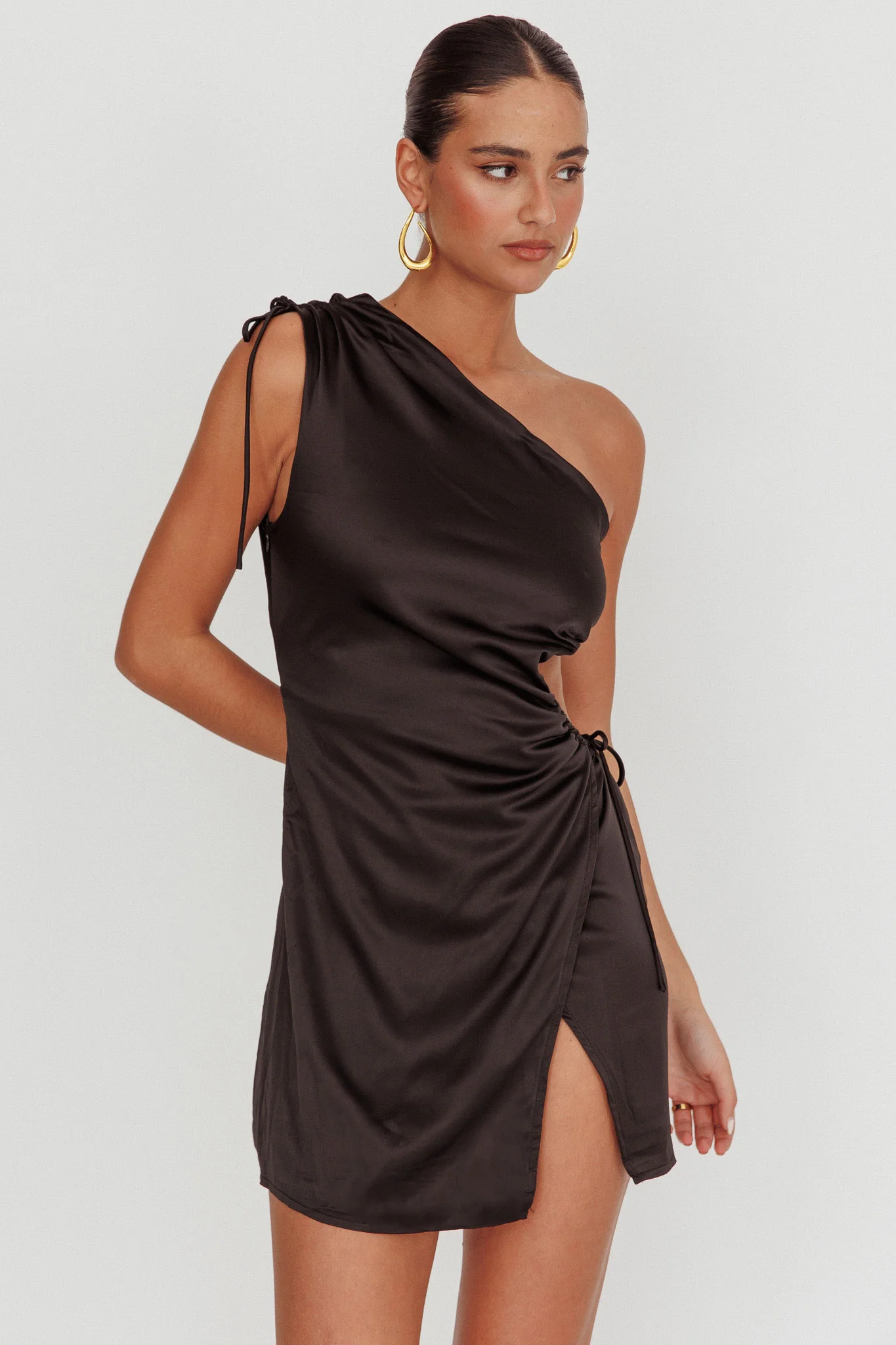 Lyon Ruched Cut Out Mini Dress Black