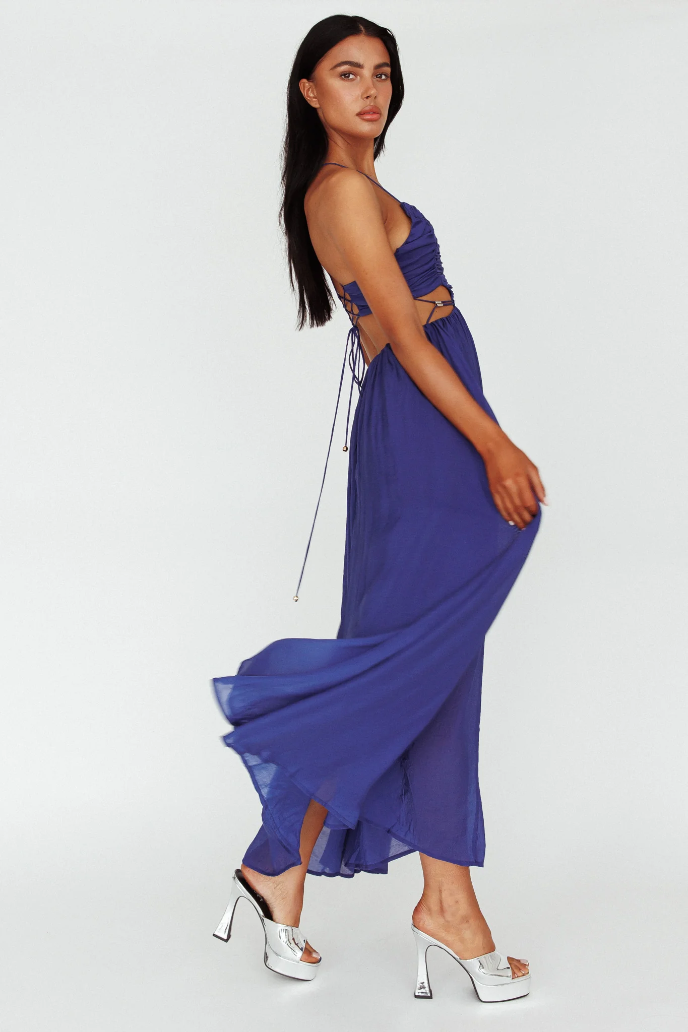 Tenyl Open Back Strappy Midi Dress Navy