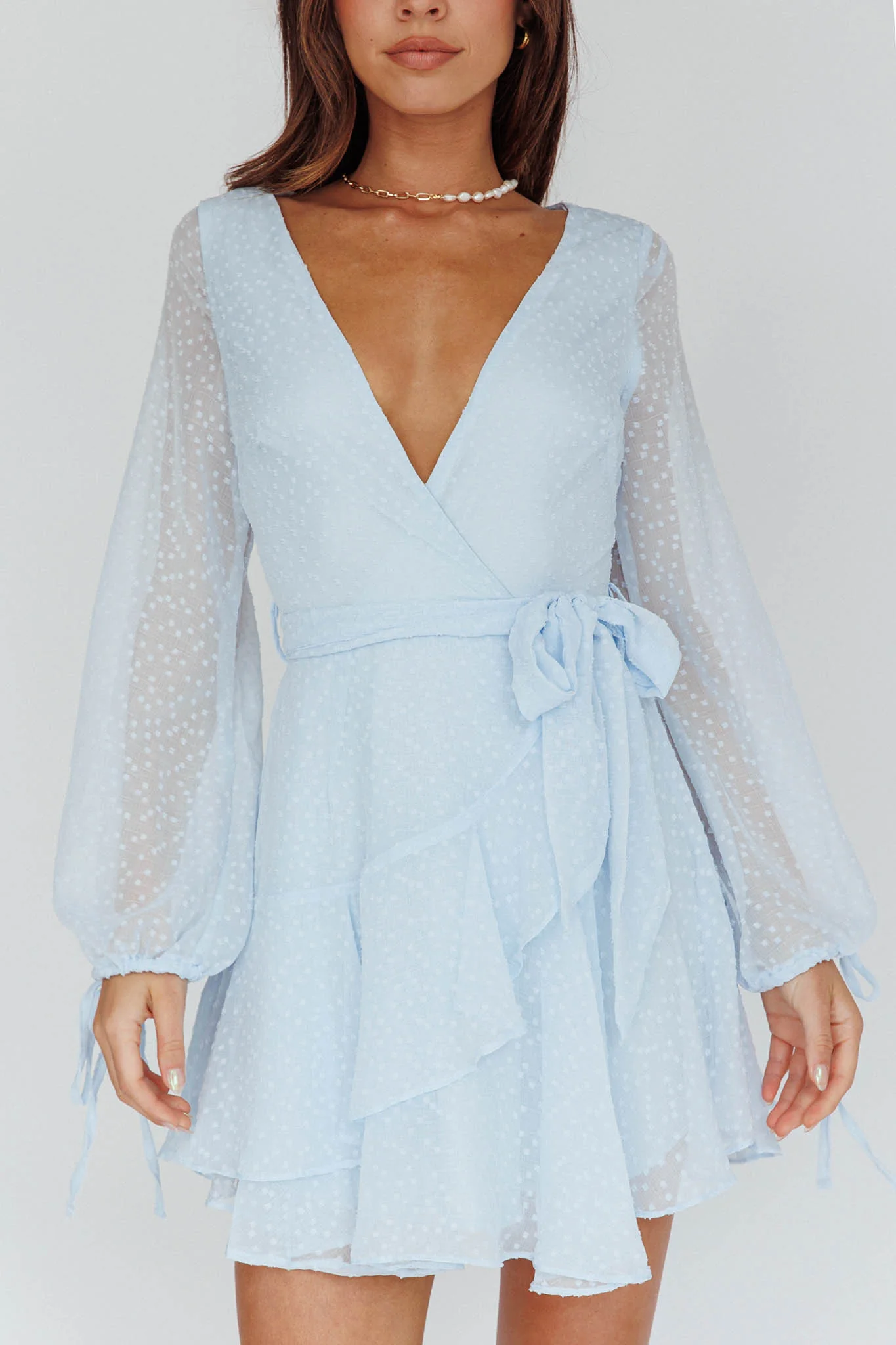 Sheri Hail Spot Chiffon Dress Blue