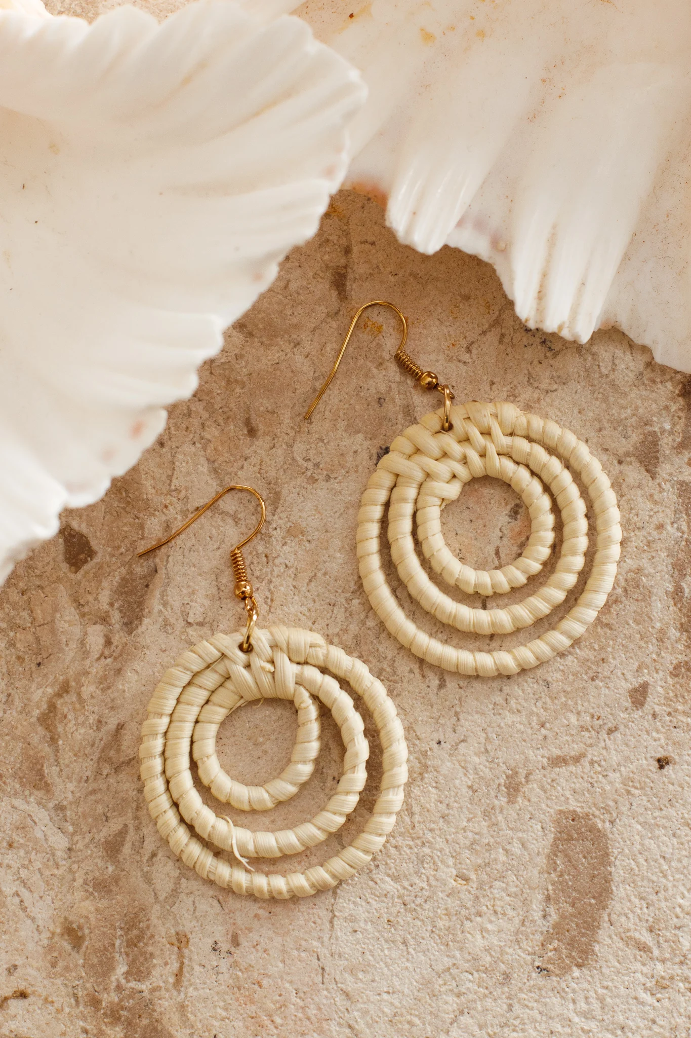 Batavia Spiral Rattan Hook Earrings Beige